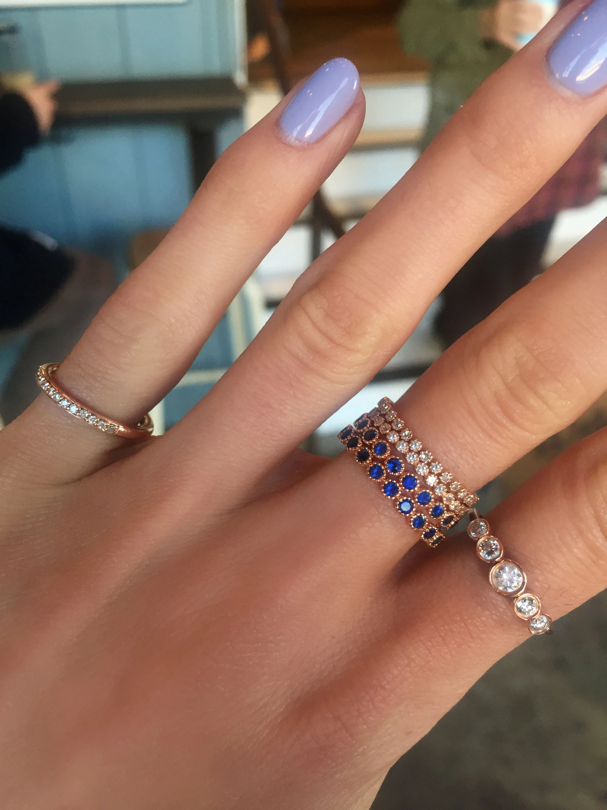 14kt gold blue sapphire bezel band - Image 3