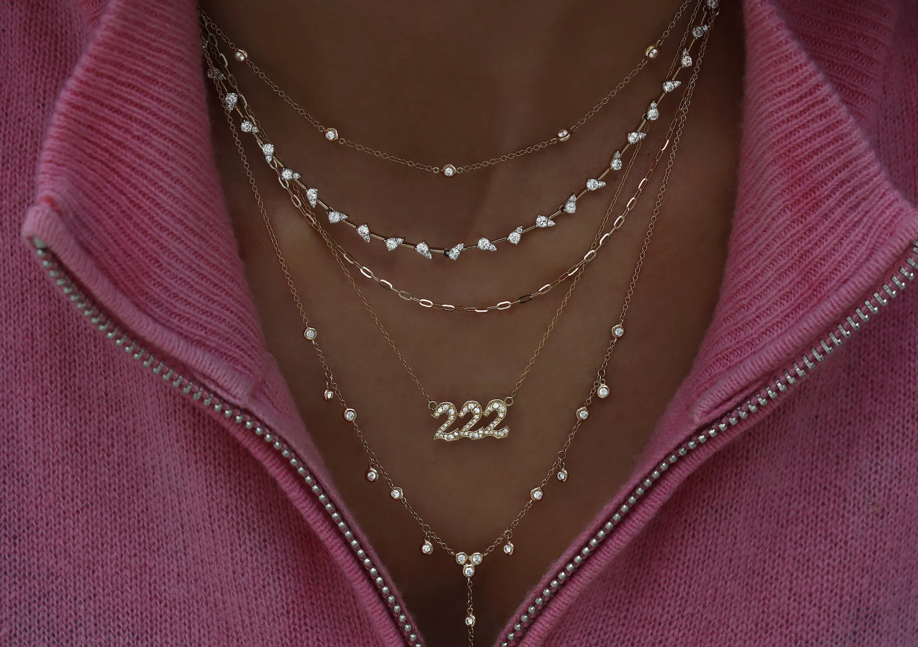 14kt gold and diamond 222 necklace - Image 3