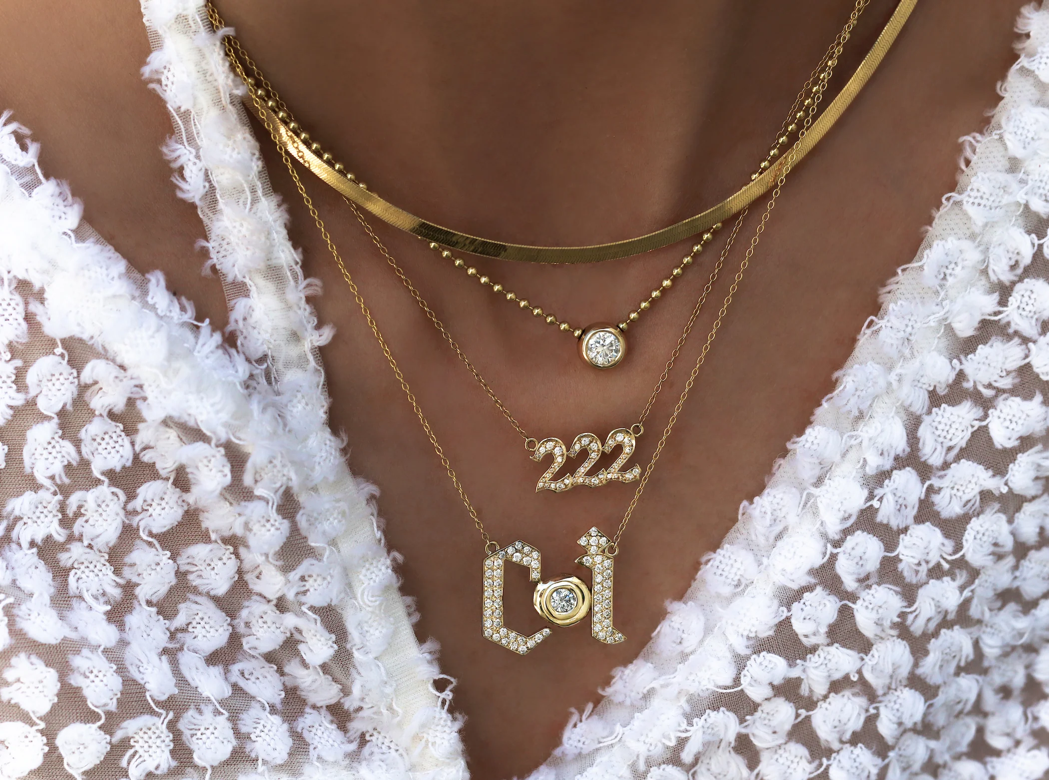 14kt gold and diamond 222 necklace - Image 4