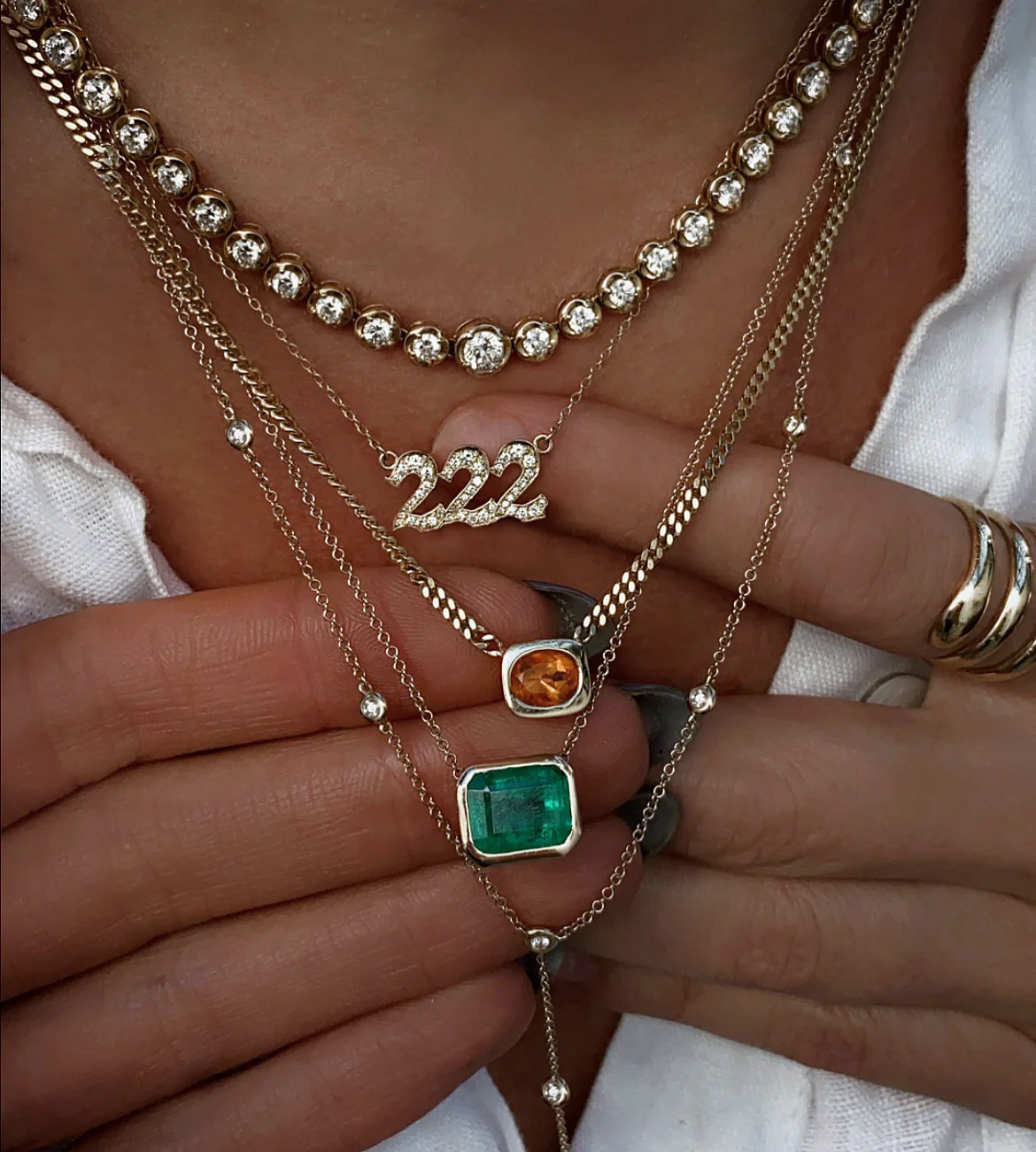 14kt gold and diamond 222 necklace - Image 5