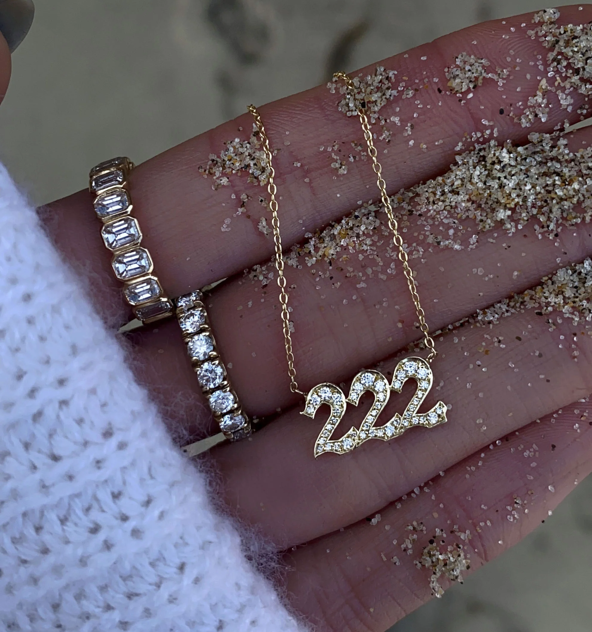 14kt gold and diamond 222 necklace - Image 7