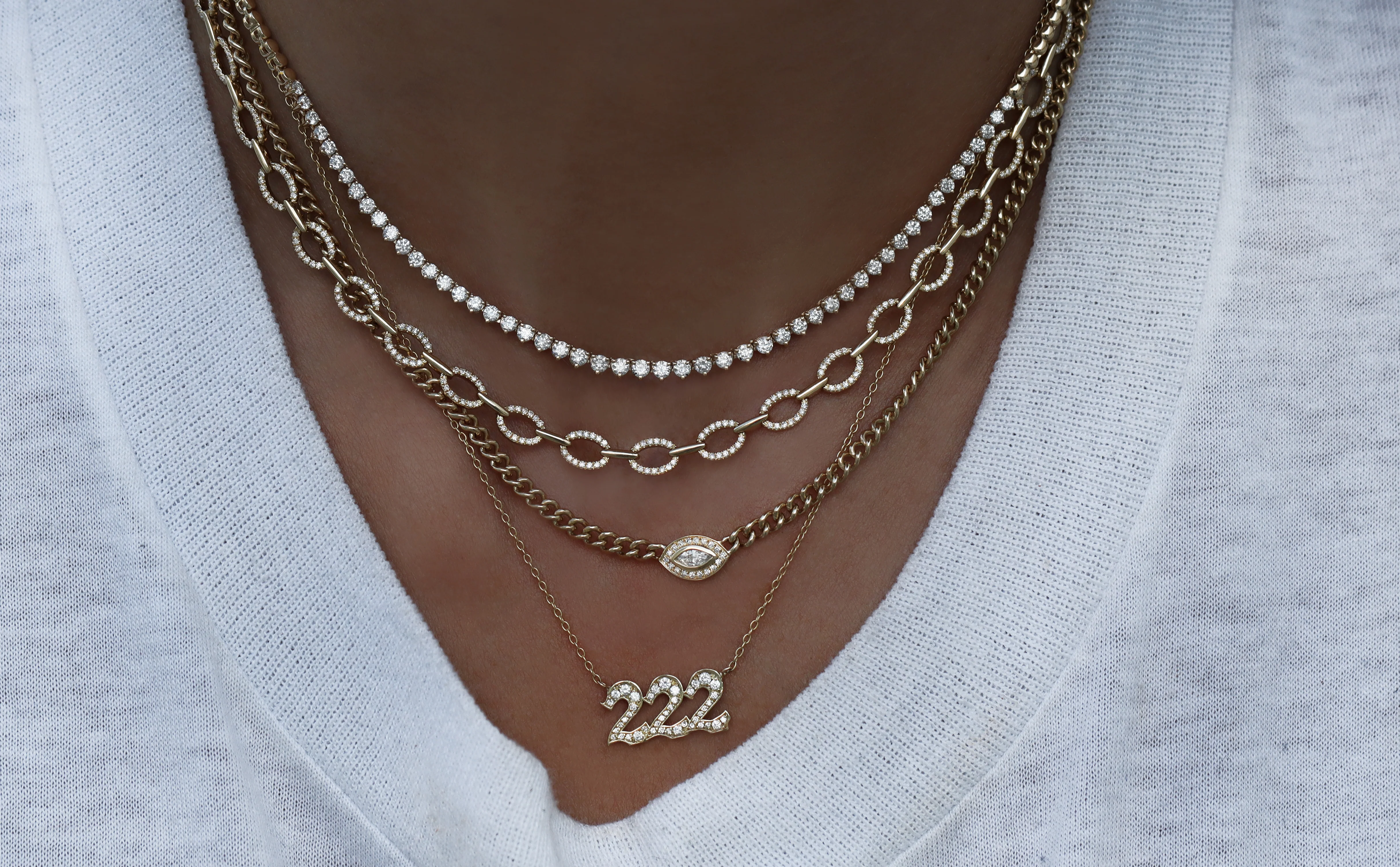 14kt gold and diamond 222 necklace - Image 8