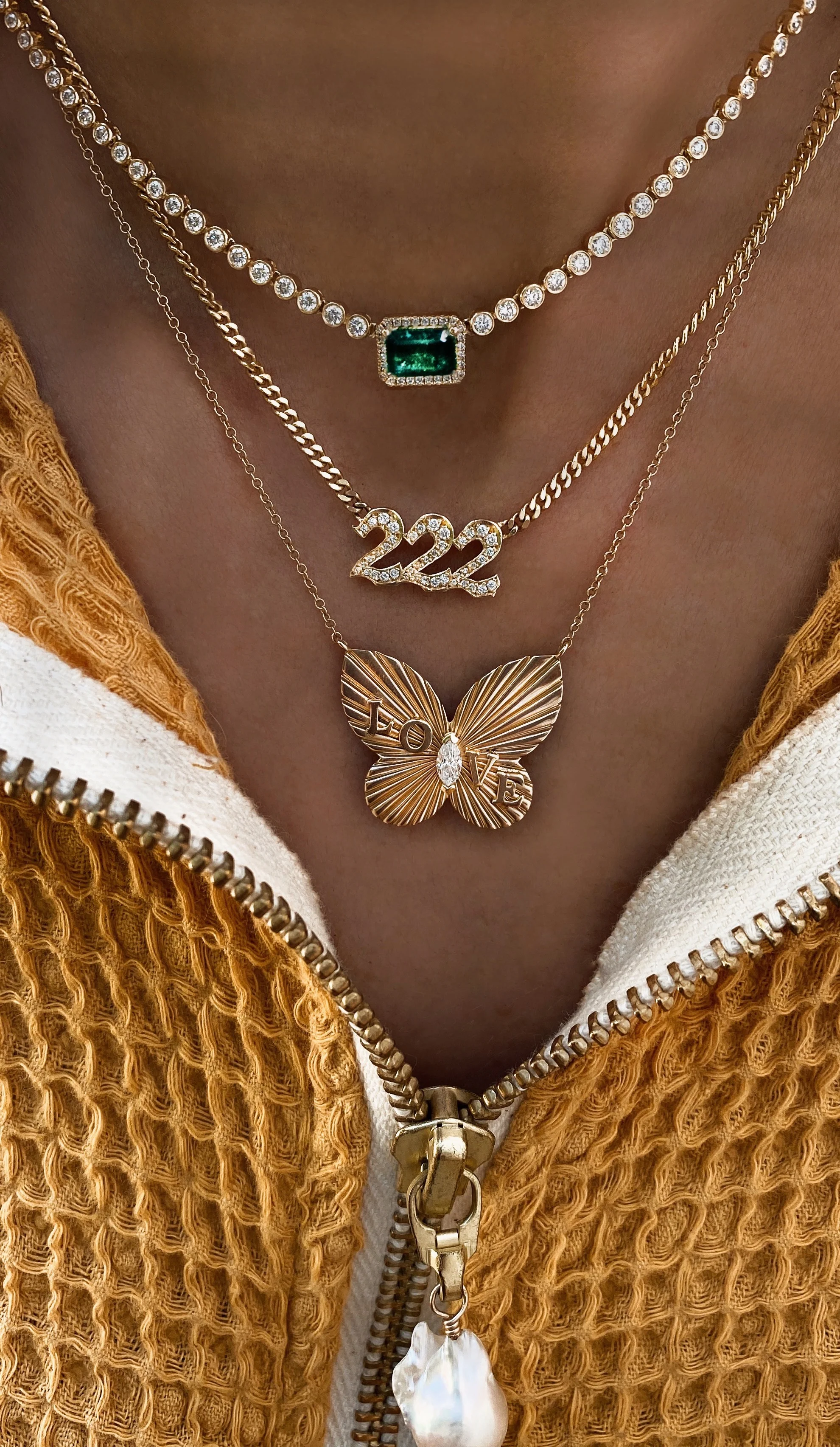 14kt gold and diamond 222 necklace on flat link chain - Image 4