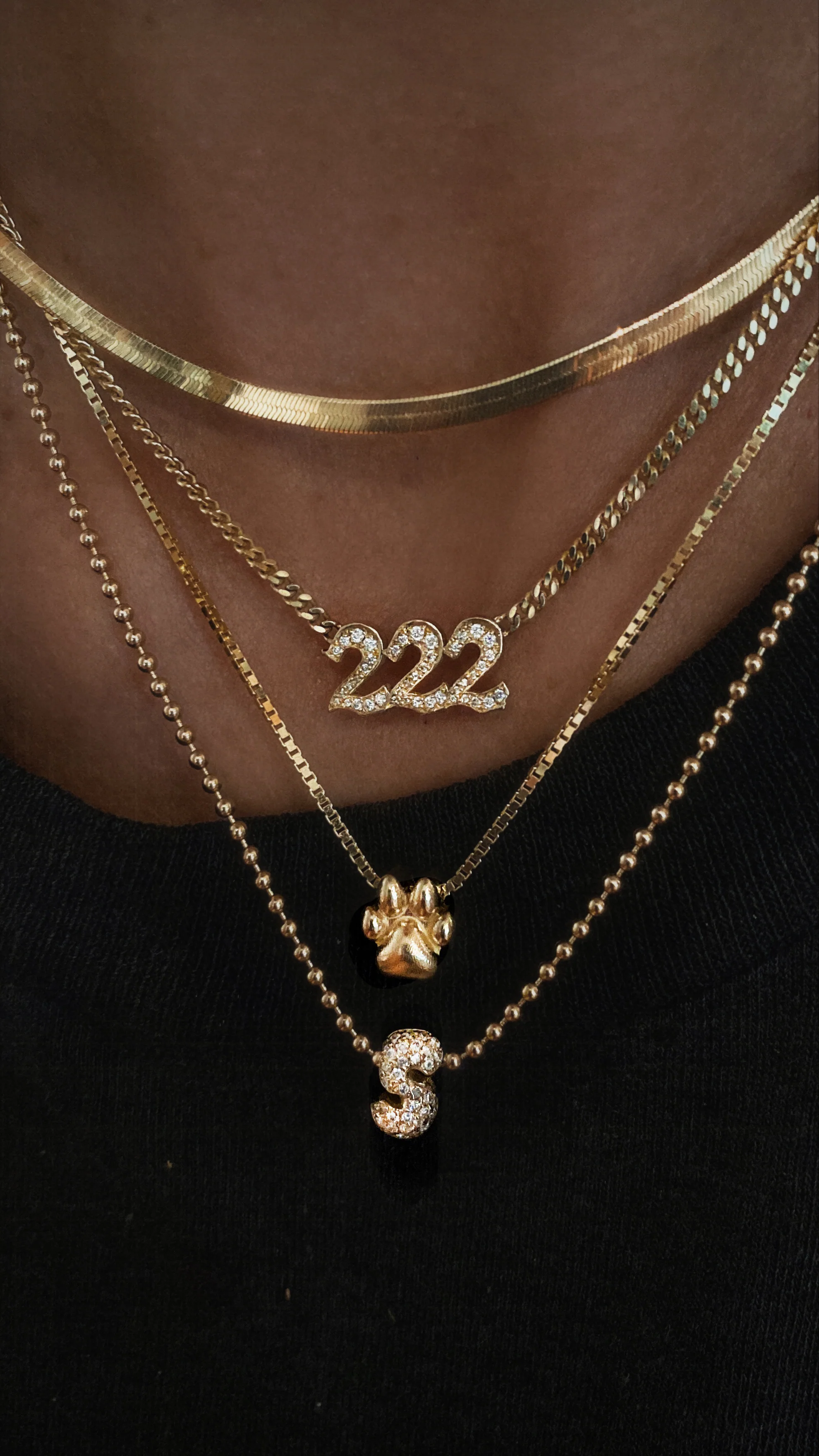 14kt gold and diamond 222 necklace on flat link chain - Image 5