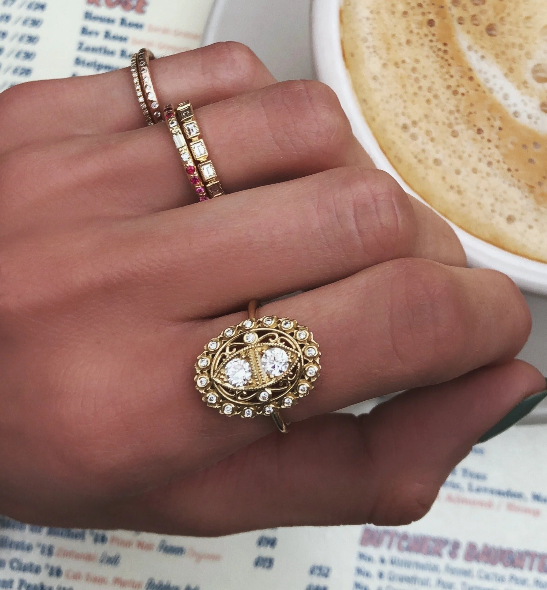 14kt gold and diamond antique filigree ring - Image 3
