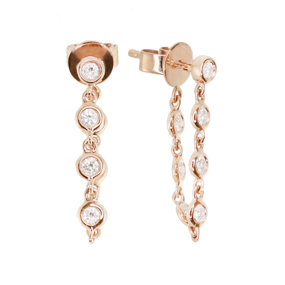14kt gold and diamond bezel chain hoop earring - Image 4