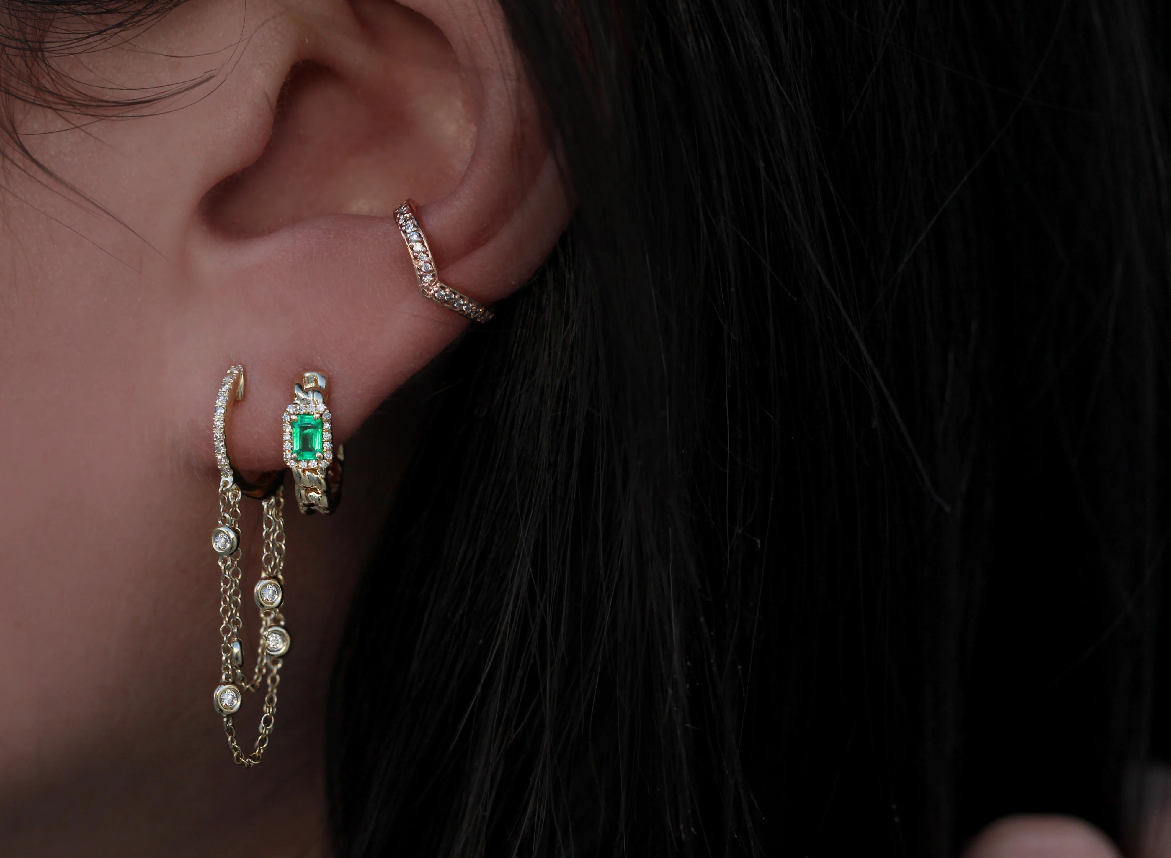 14kt gold and diamond bezel drip hoop earrings - Image 3