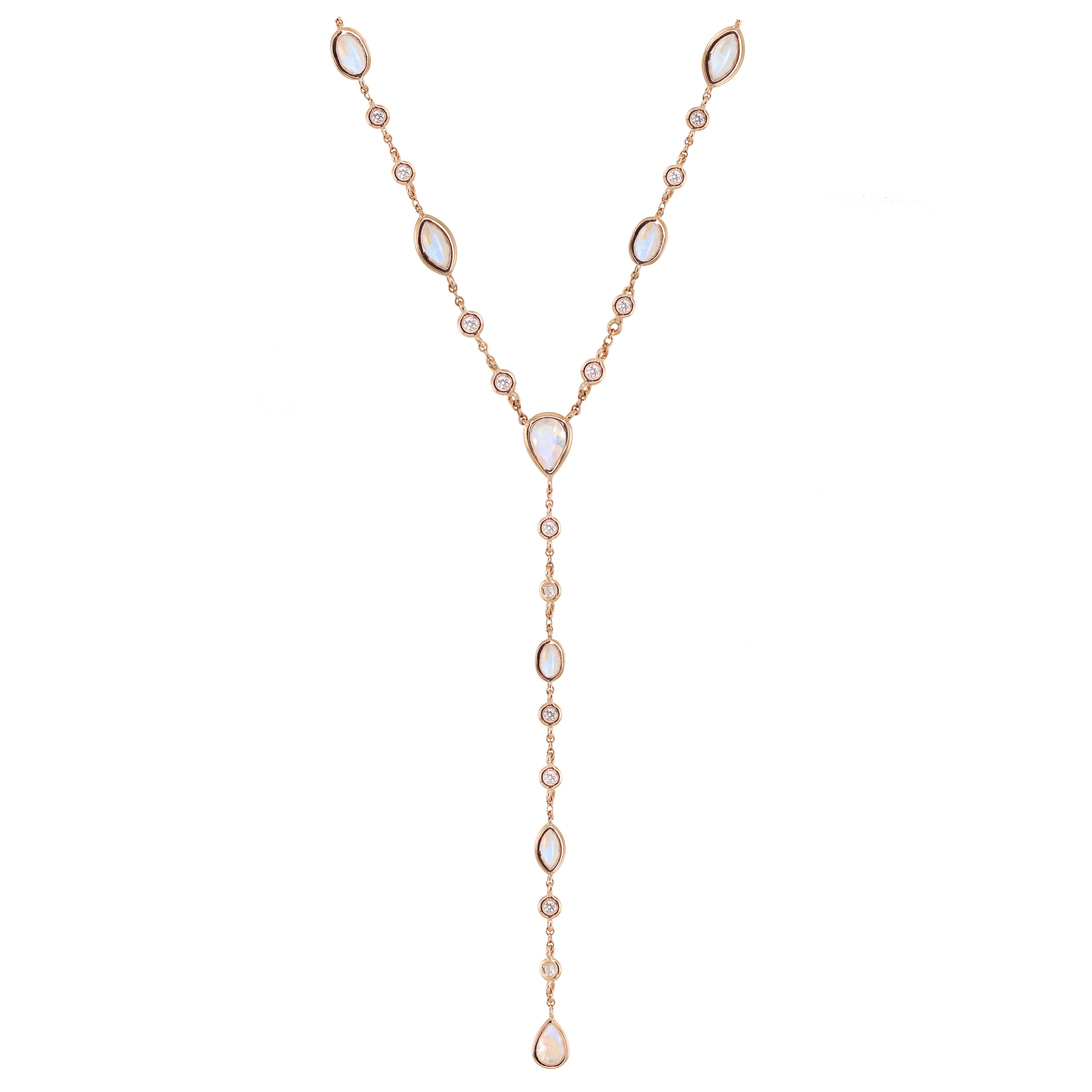 14kt gold and diamond bezel moonstone lariat necklace - Image 3