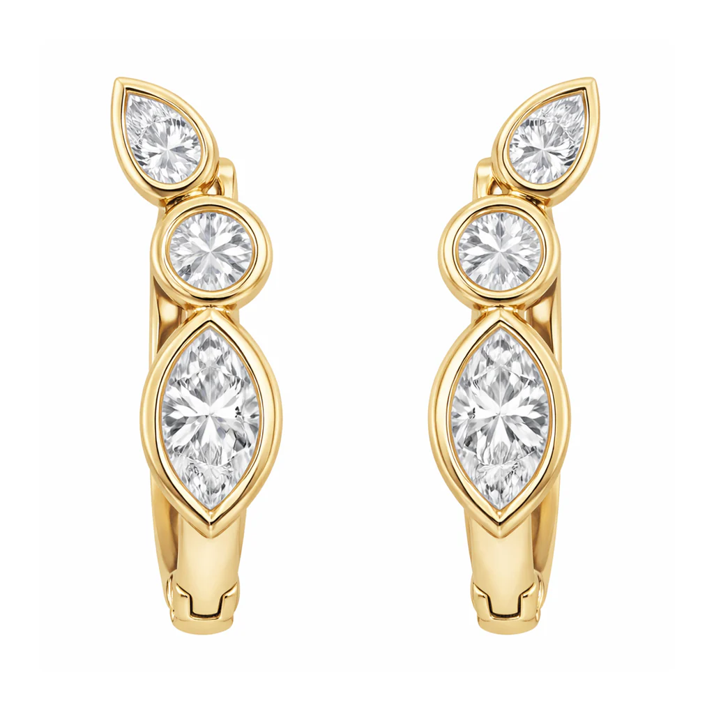 14kt gold and diamond bezel wing hoop