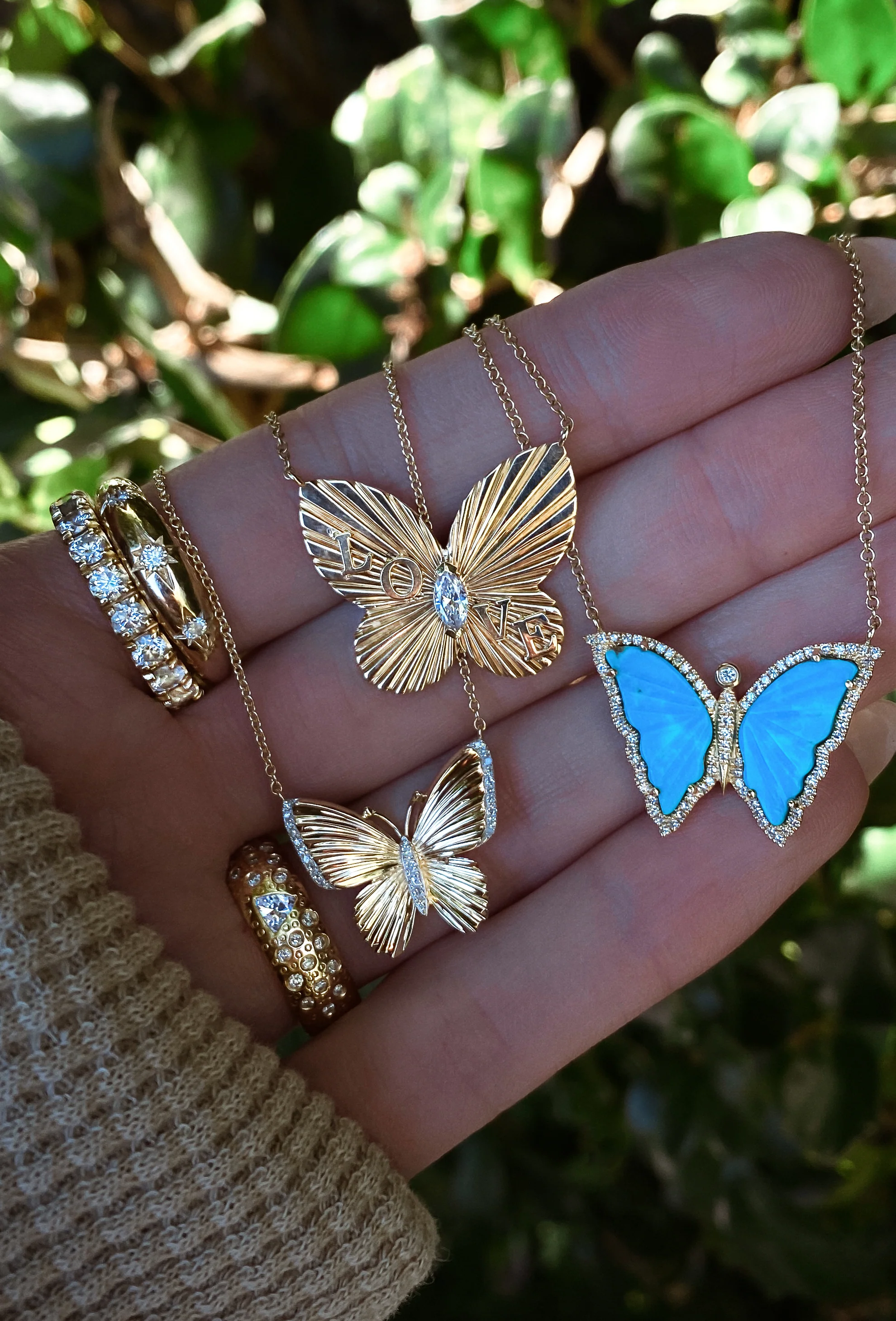 14kt gold and diamond turquoise baby butterfly necklace - Image 3