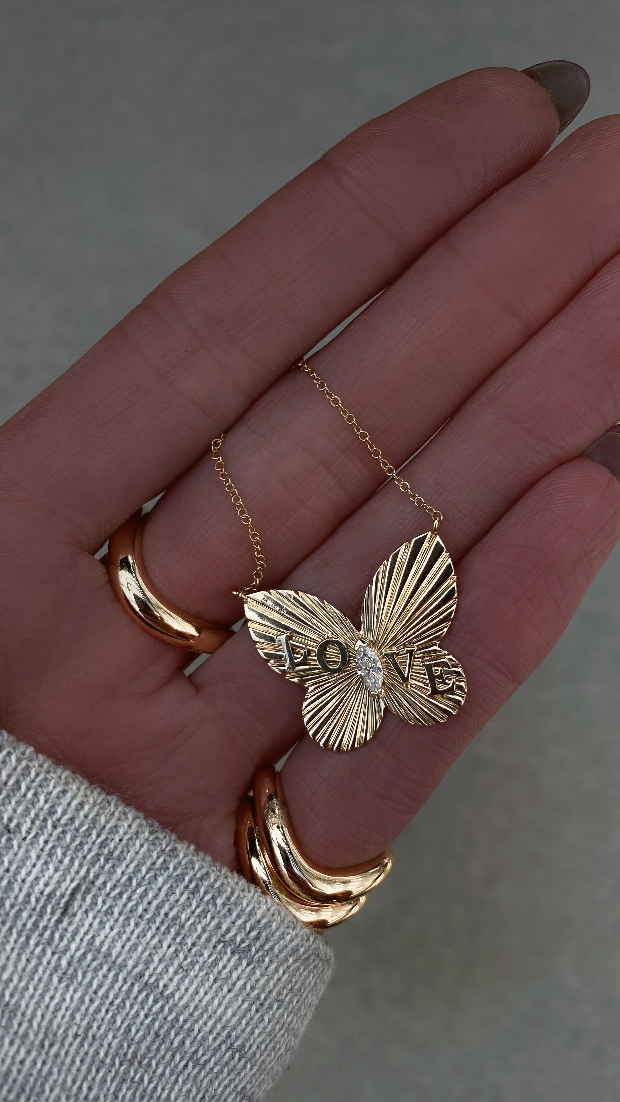 14kt gold and diamond butterfly burst love necklace - Image 6