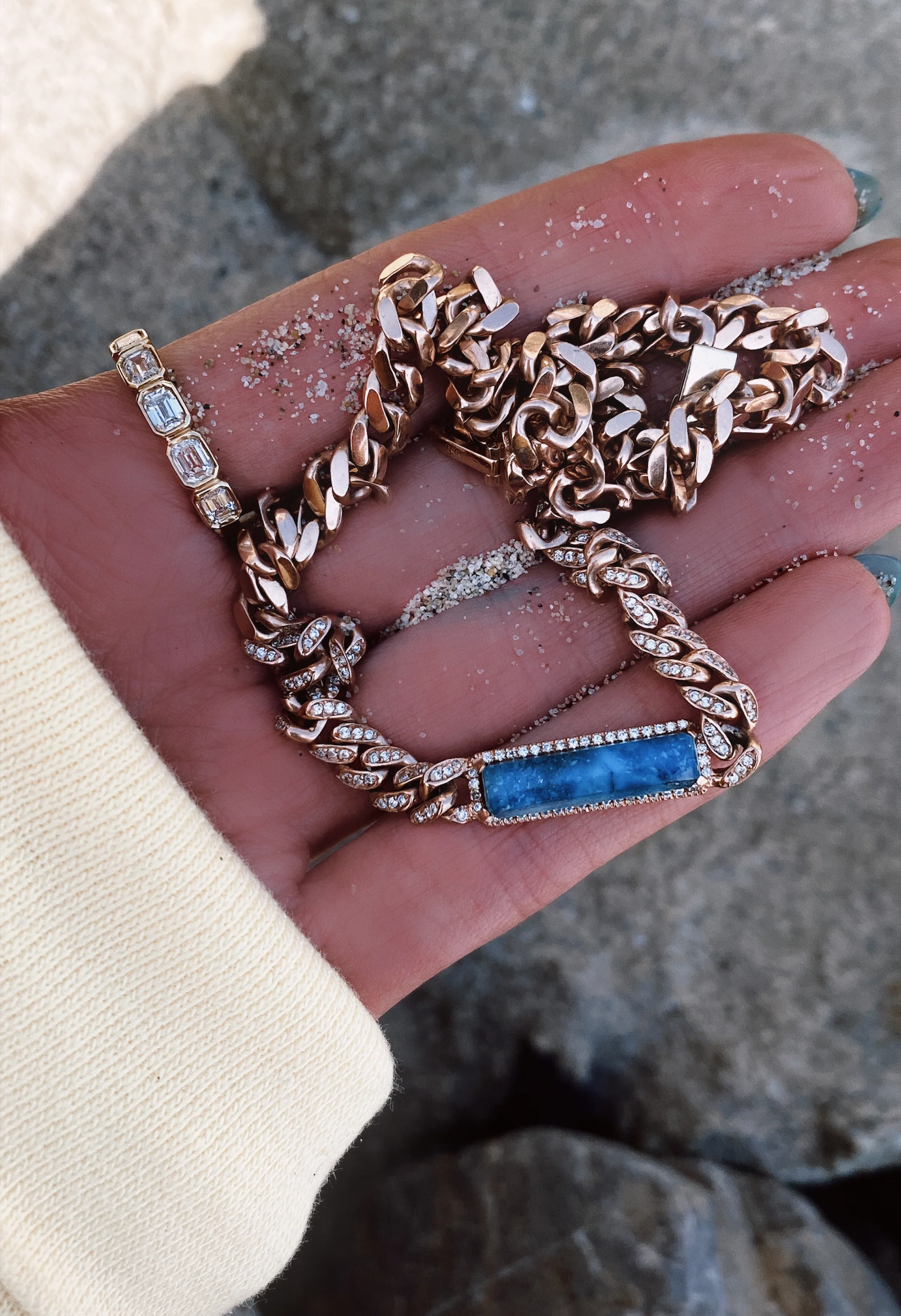 14kt gold and diamond chain link lapis choker - Image 2