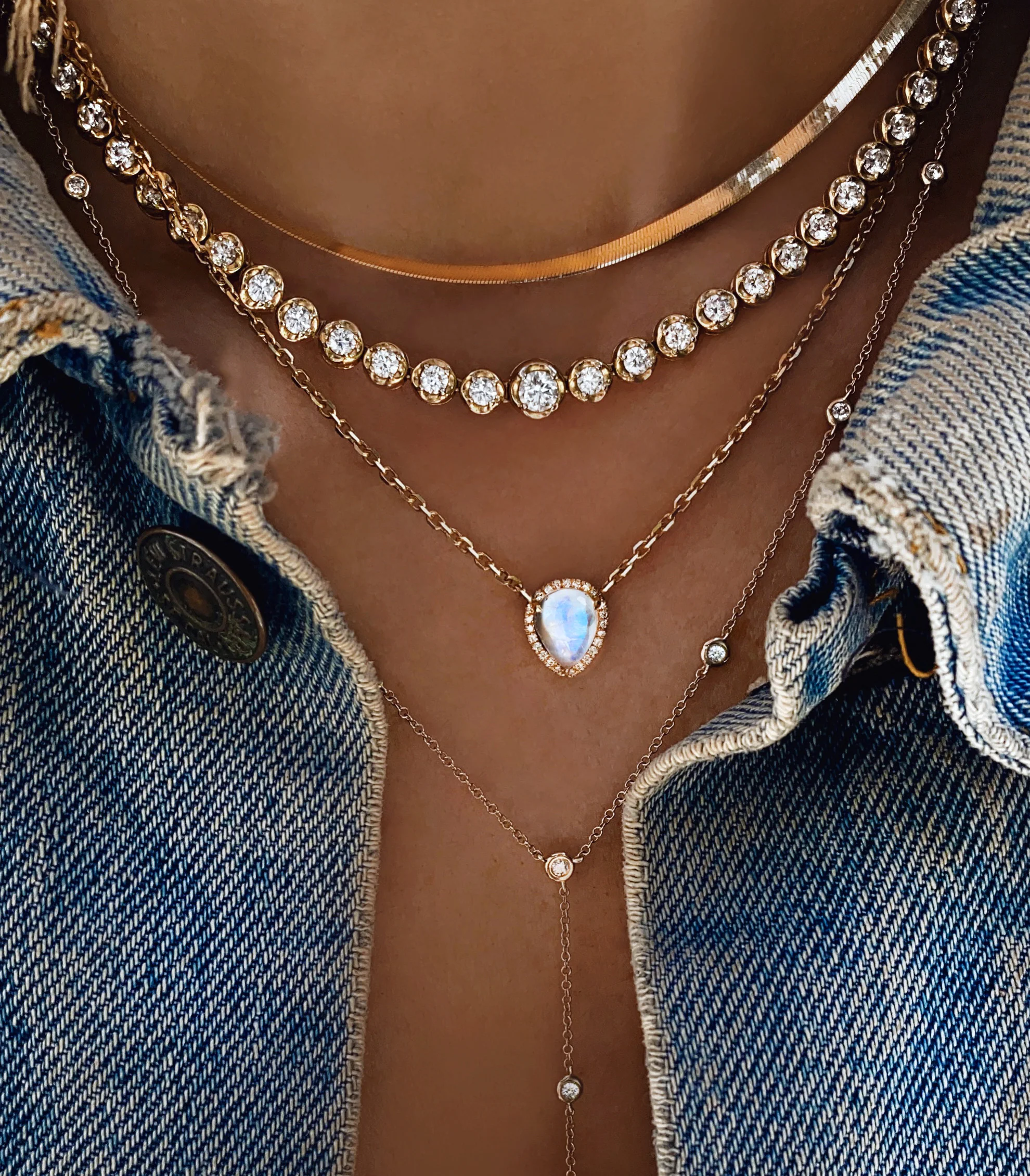 14kt gold and diamond chain link teardrop moonstone necklace - Image 4