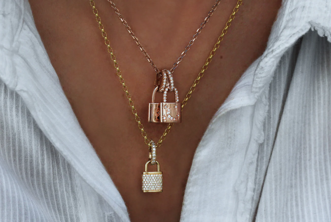 14kt gold and diamond crescent starburst lock necklace - Image 3