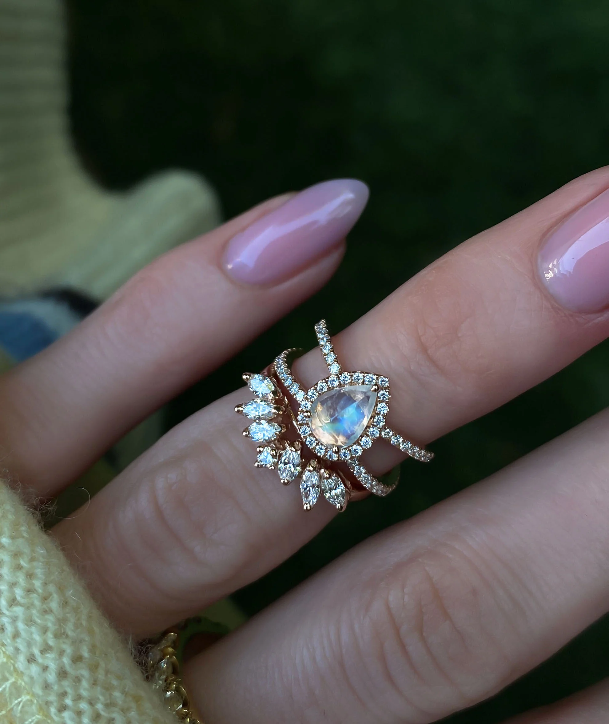 14kt gold and diamond Double Band Teardrop Moonstone ring - Image 4