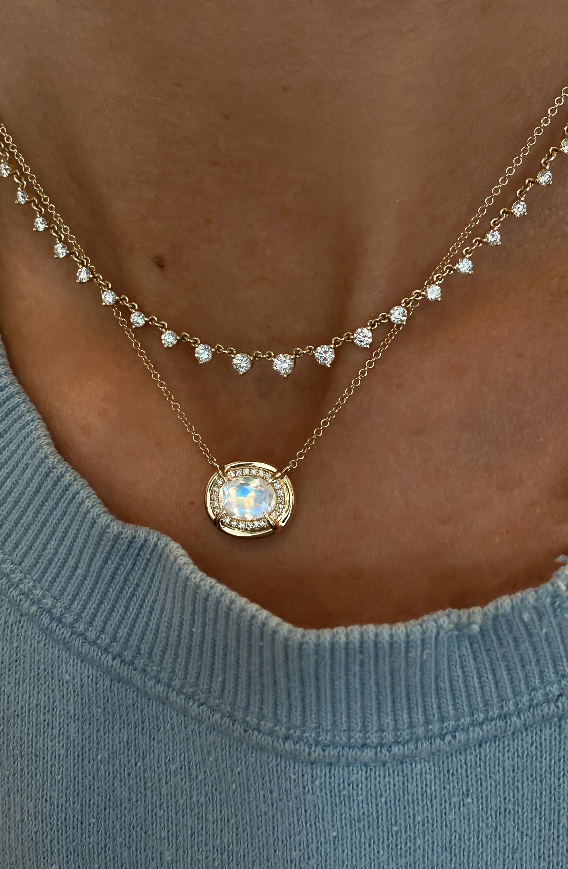 14kt gold and diamond two step moonstone necklace - Image 3