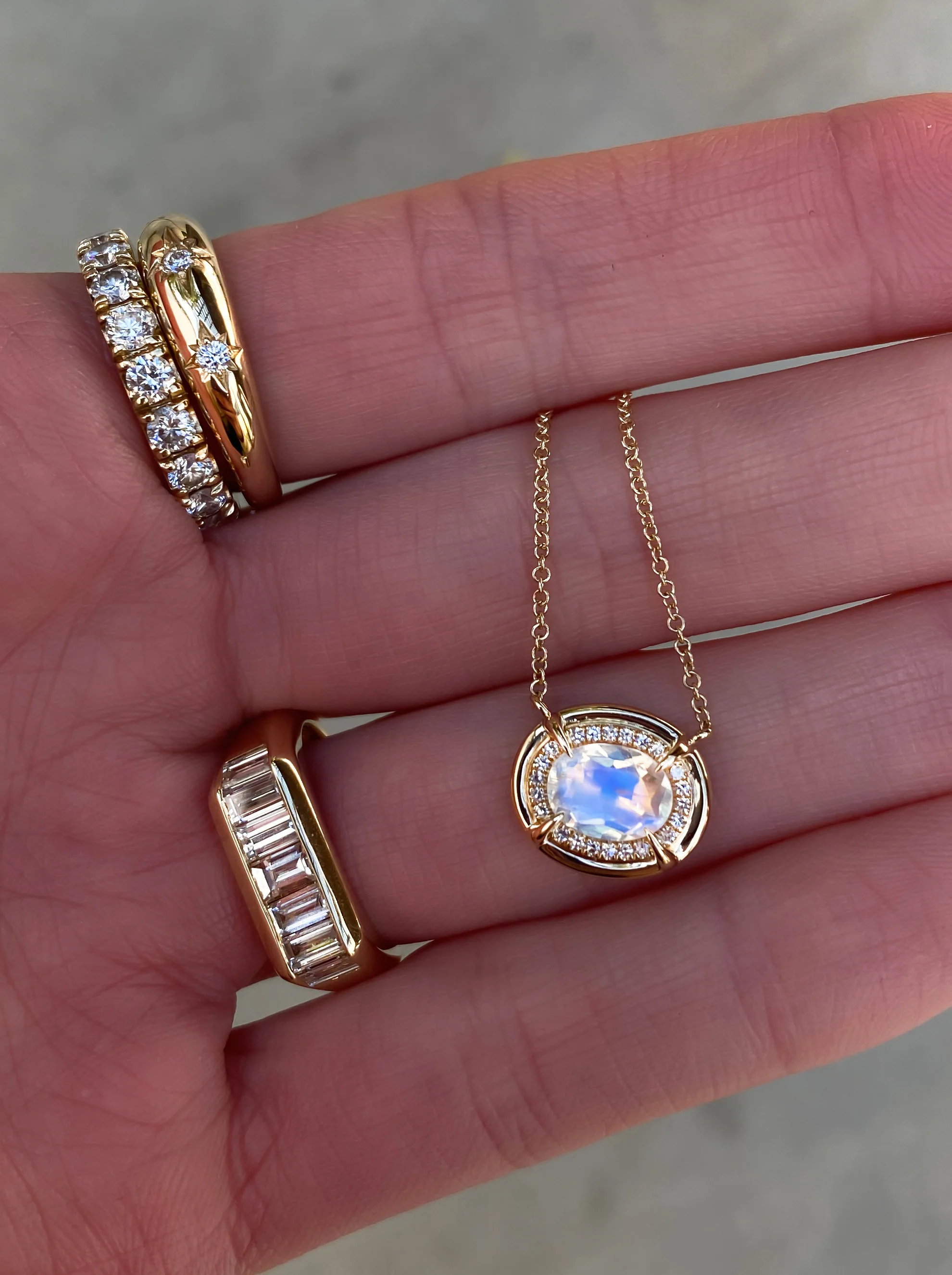 14kt gold and diamond two step moonstone necklace - Image 4