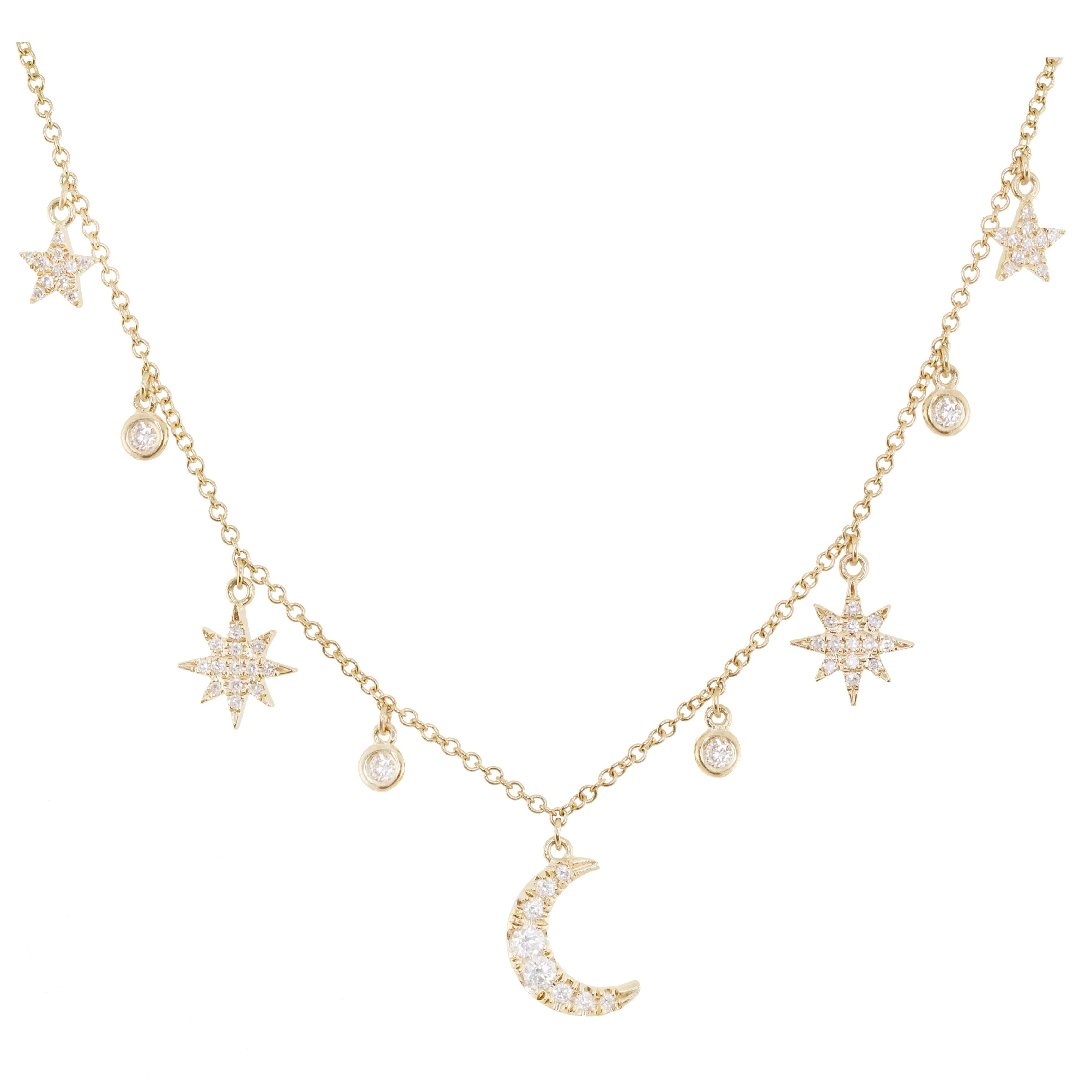 14kt gold and diamond My Moon My Stars necklace