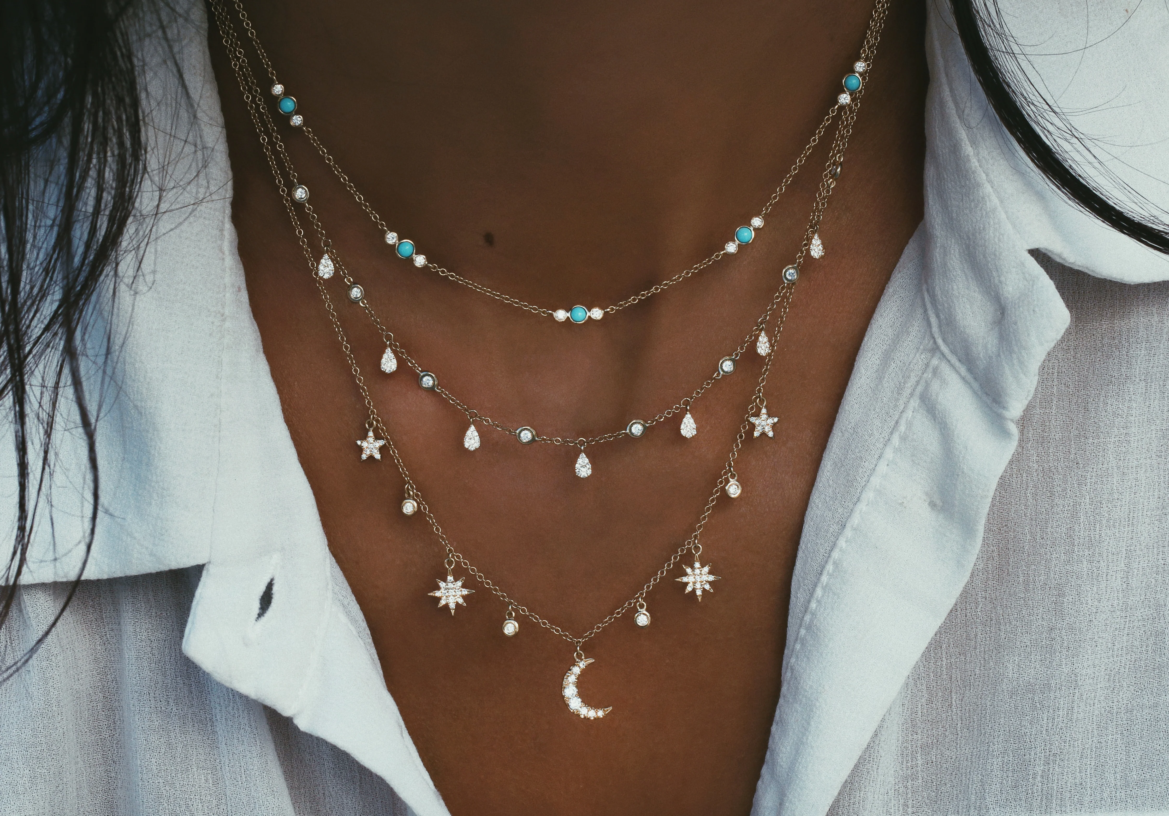 14kt gold and diamond My Moon My Stars necklace - Image 2