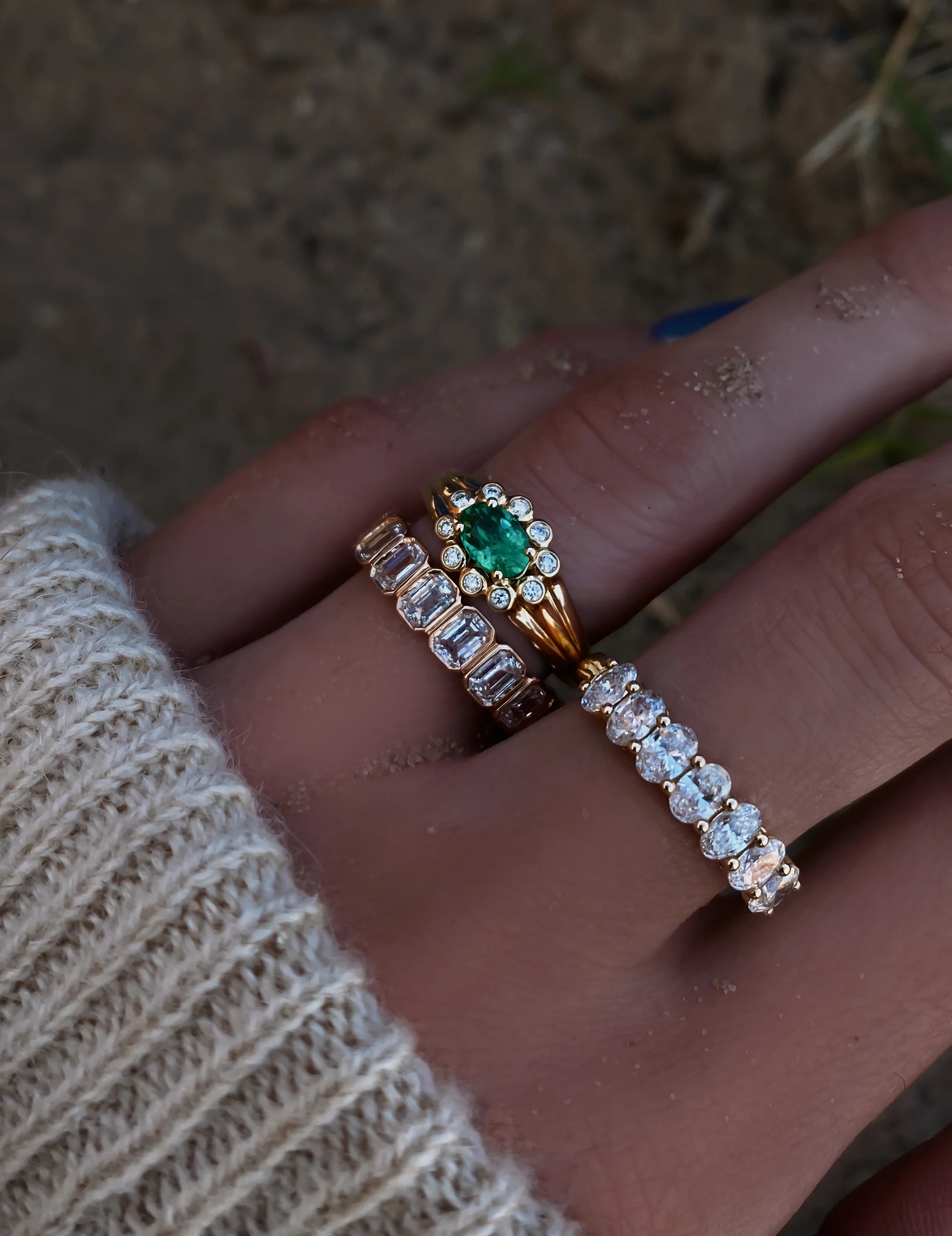 14kt gold and diamond emerald bezel baby burst ring - Image 2