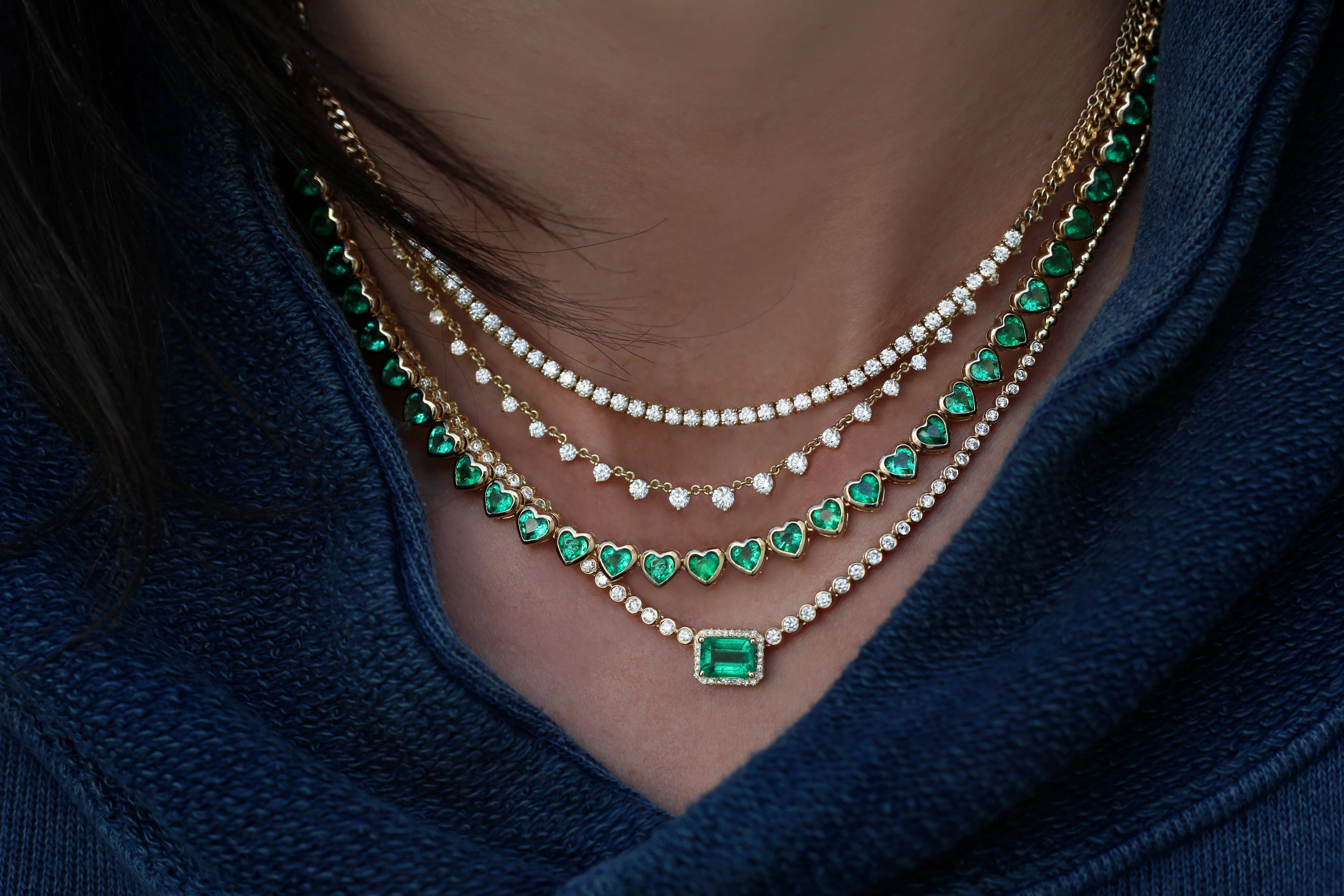 14kt gold and diamond emerald bezel necklace - Image 3