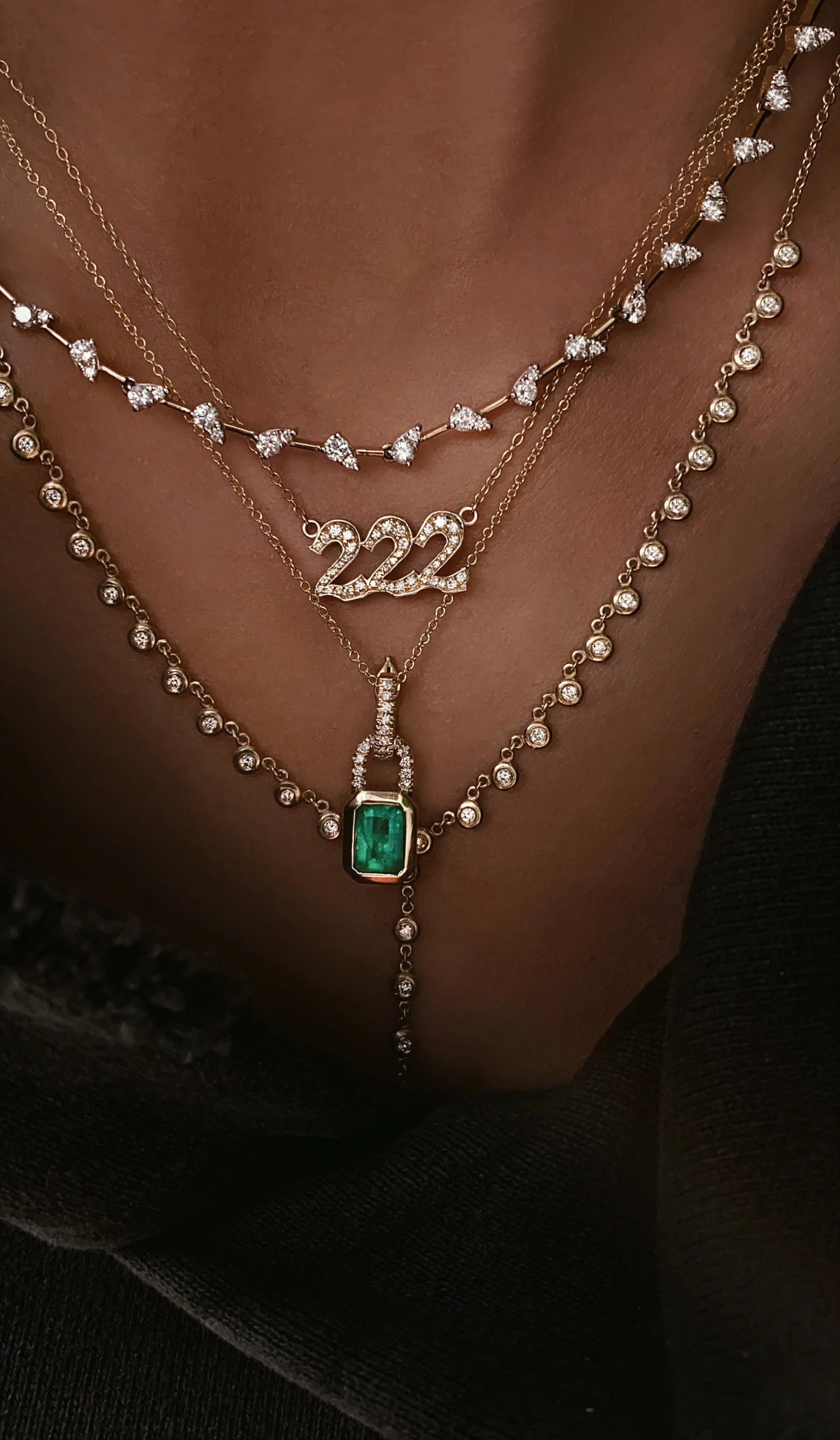 14kt gold and diamond emerald love lock necklace - Image 3