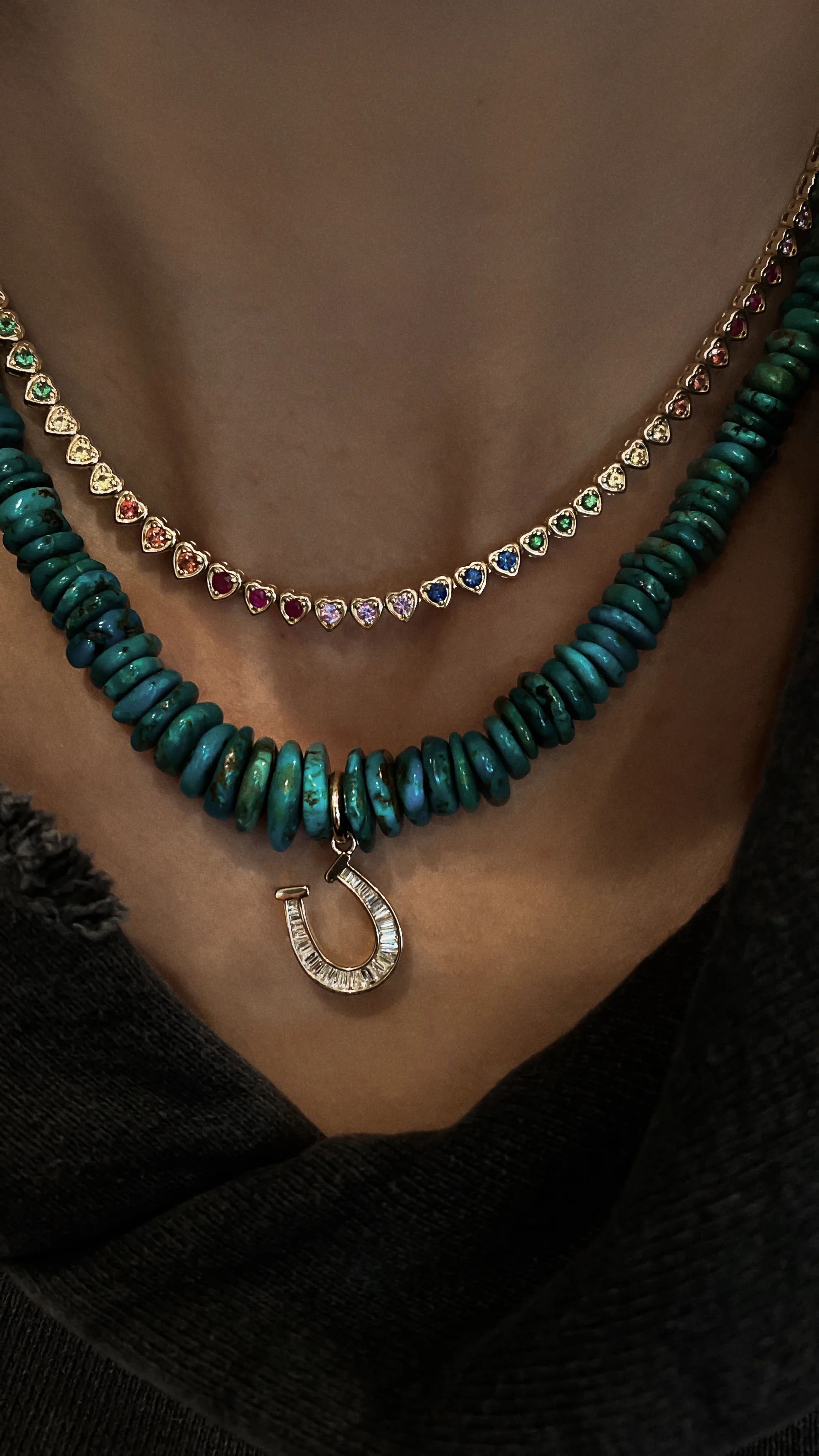 14kt gold and graduated turquoise beaded necklace - Image 4