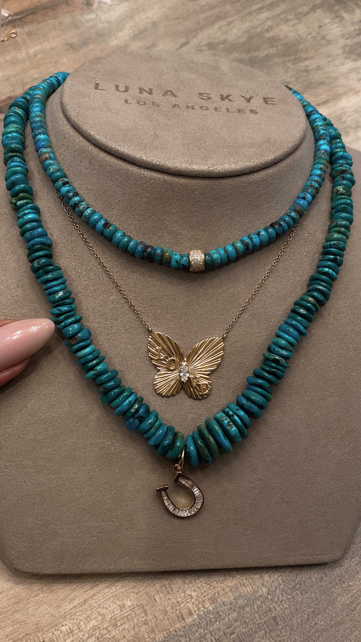 14kt gold and graduated turquoise beaded necklace - Image 5