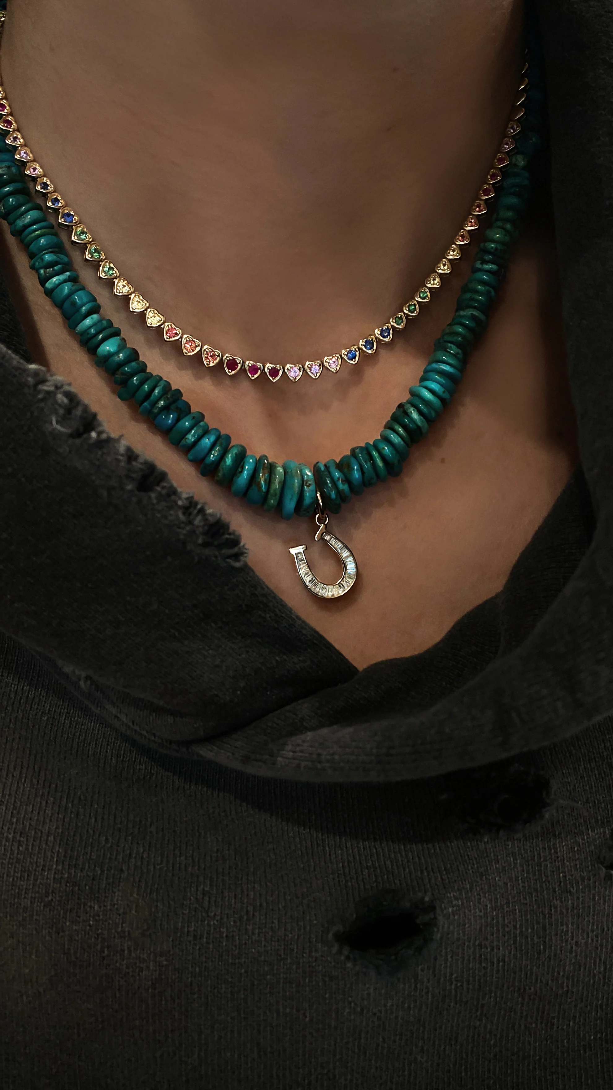 14kt gold and graduated turquoise beaded necklace - Image 6