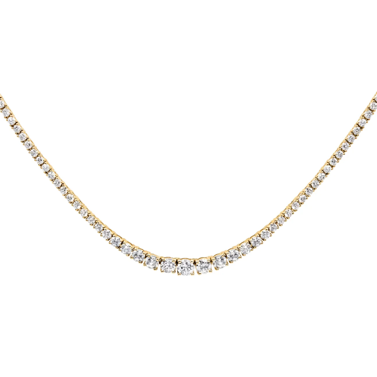 14kt gold and diamond graduating four prong tennis necklace
