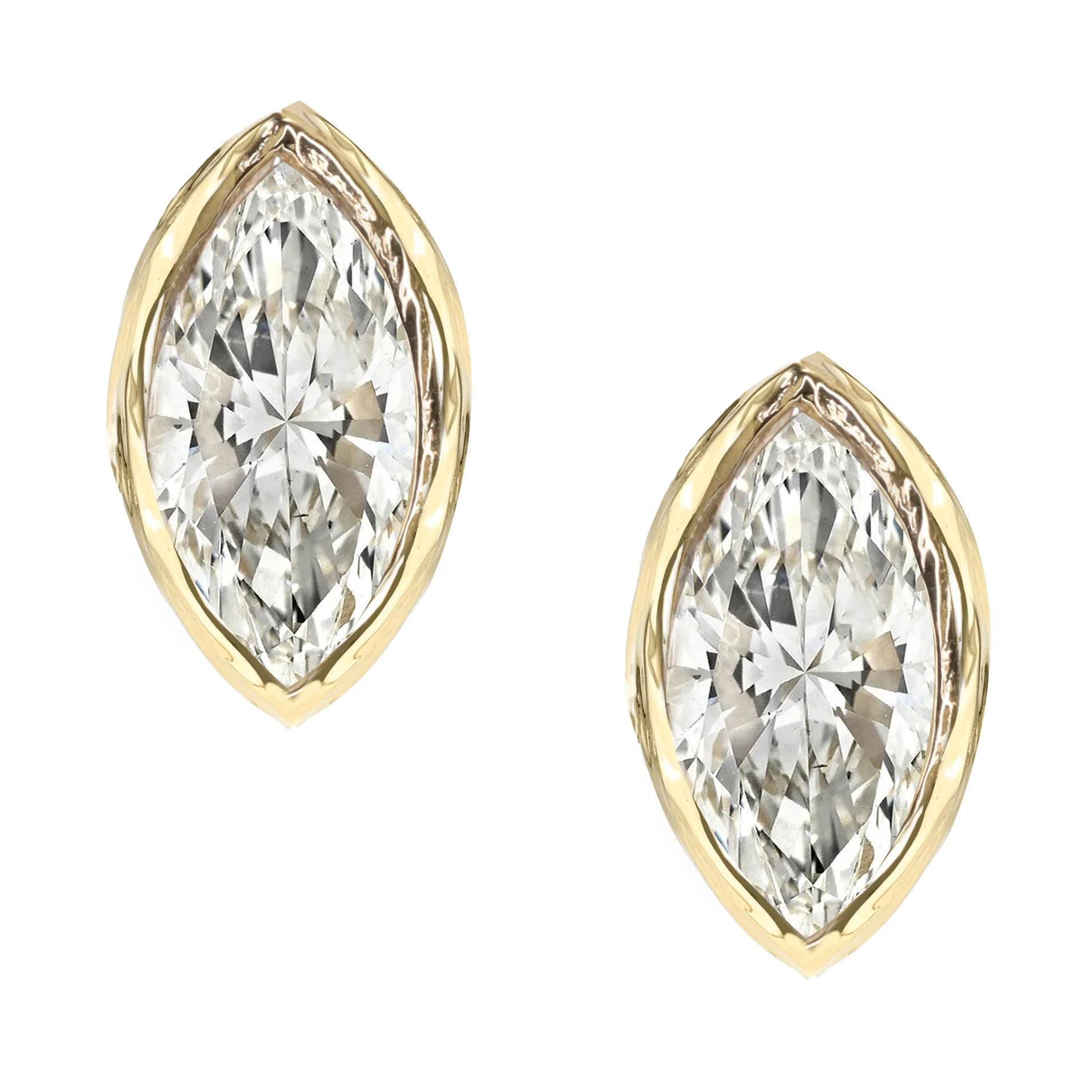14kt gold grande marquise diamond bezel studs