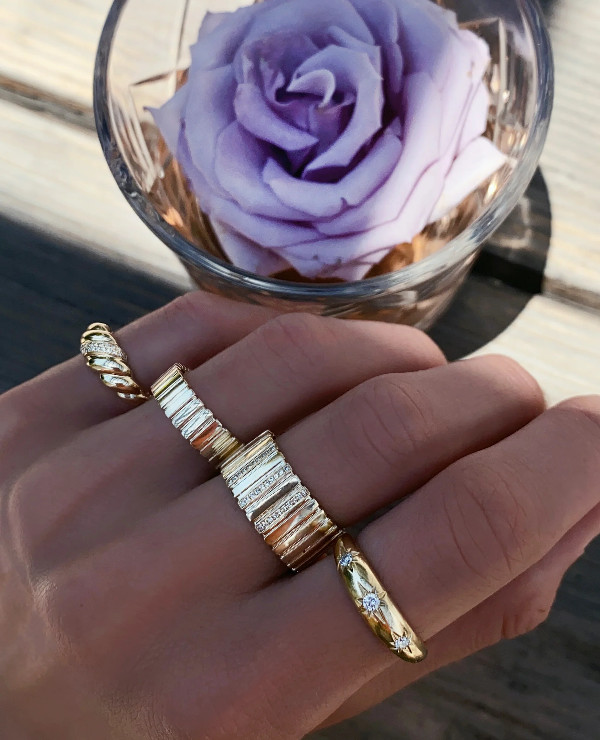 14kt gold and diamond grande ribbed ring - Image 2