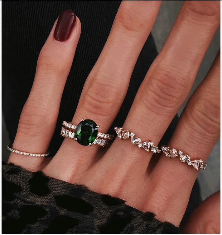 14kt gold and diamond chrome green tourmaline solitaire eternity ring - Image 5