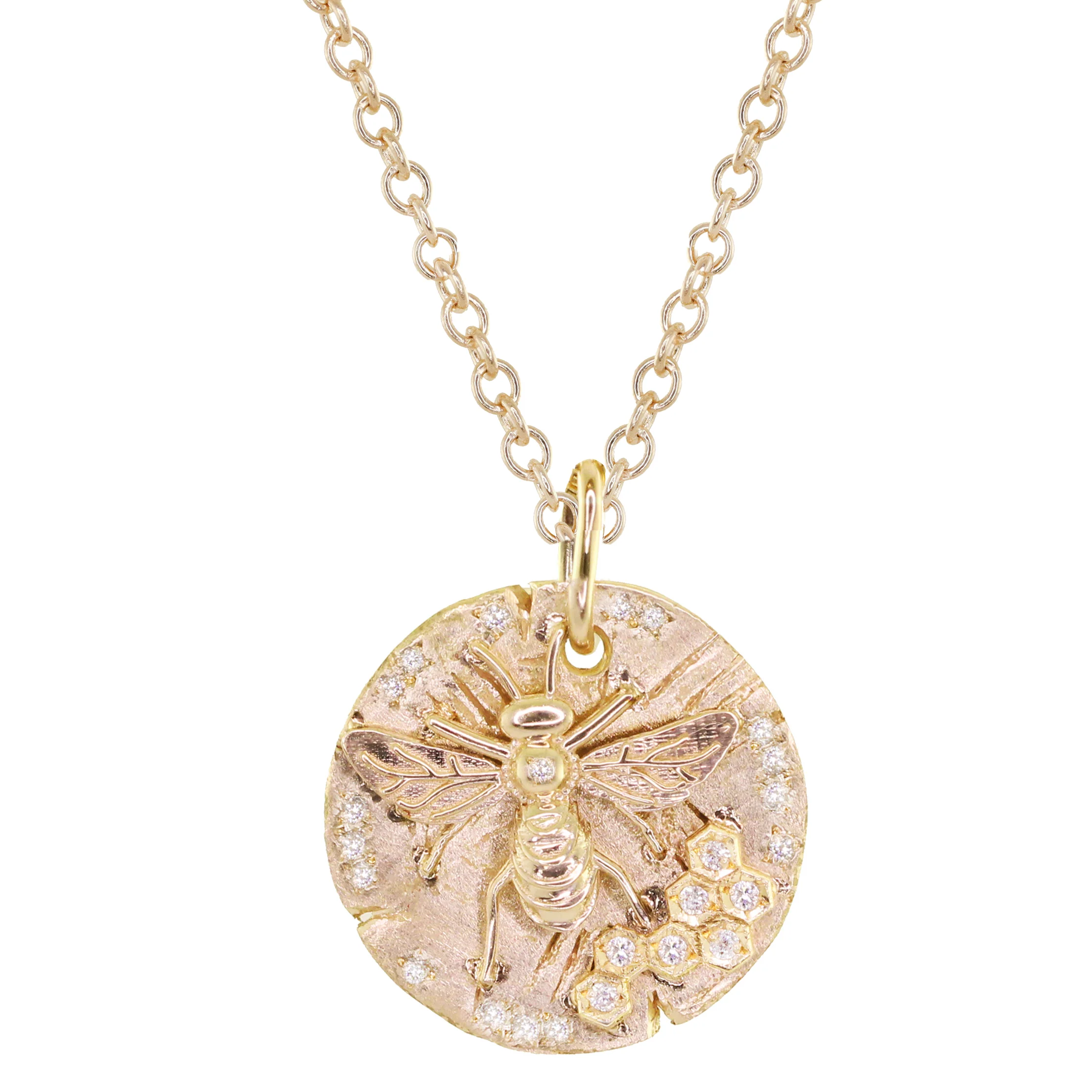 14kt gold and diamond honey bee coin necklace - Image 4