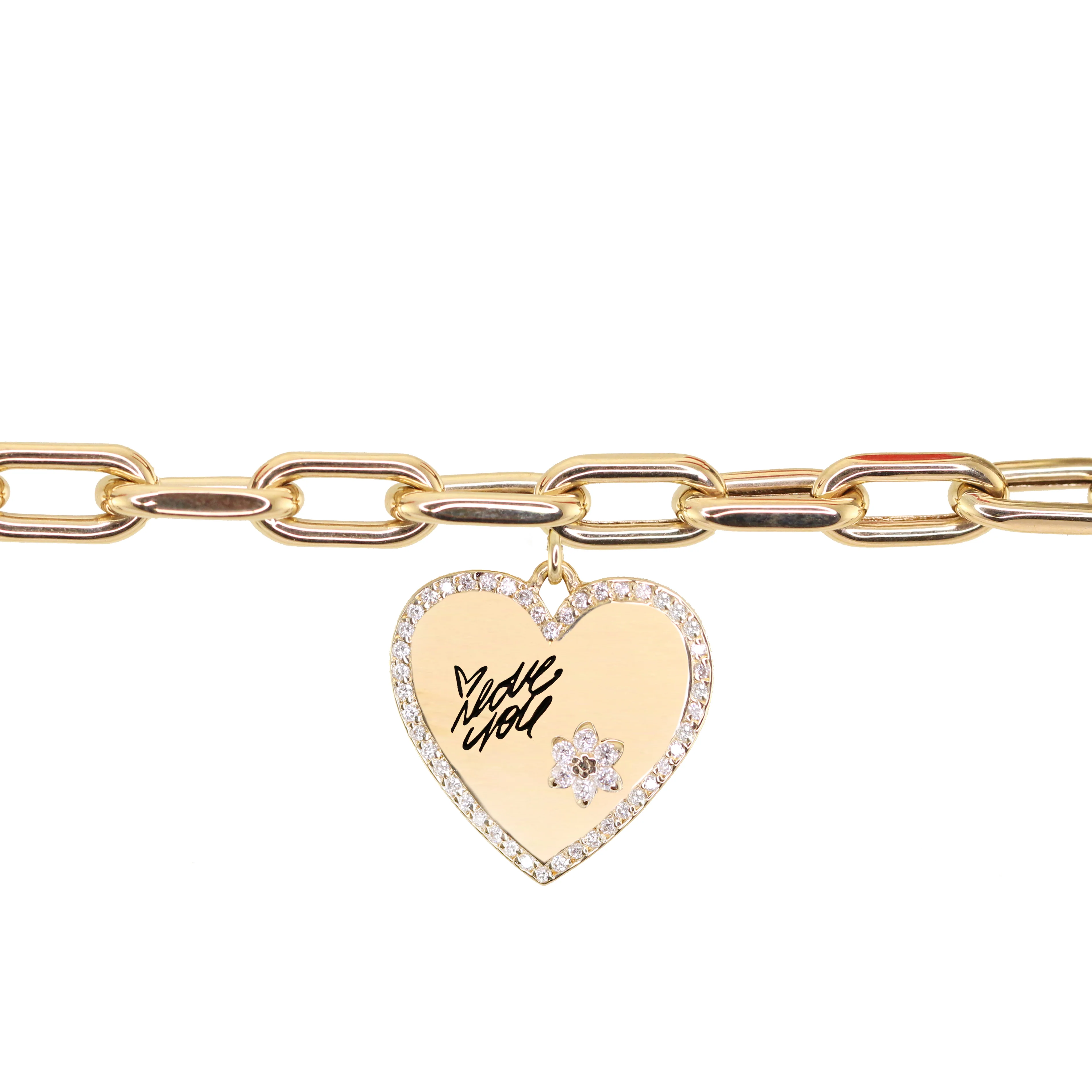 14kt gold and diamond language of the heart charm bracelet