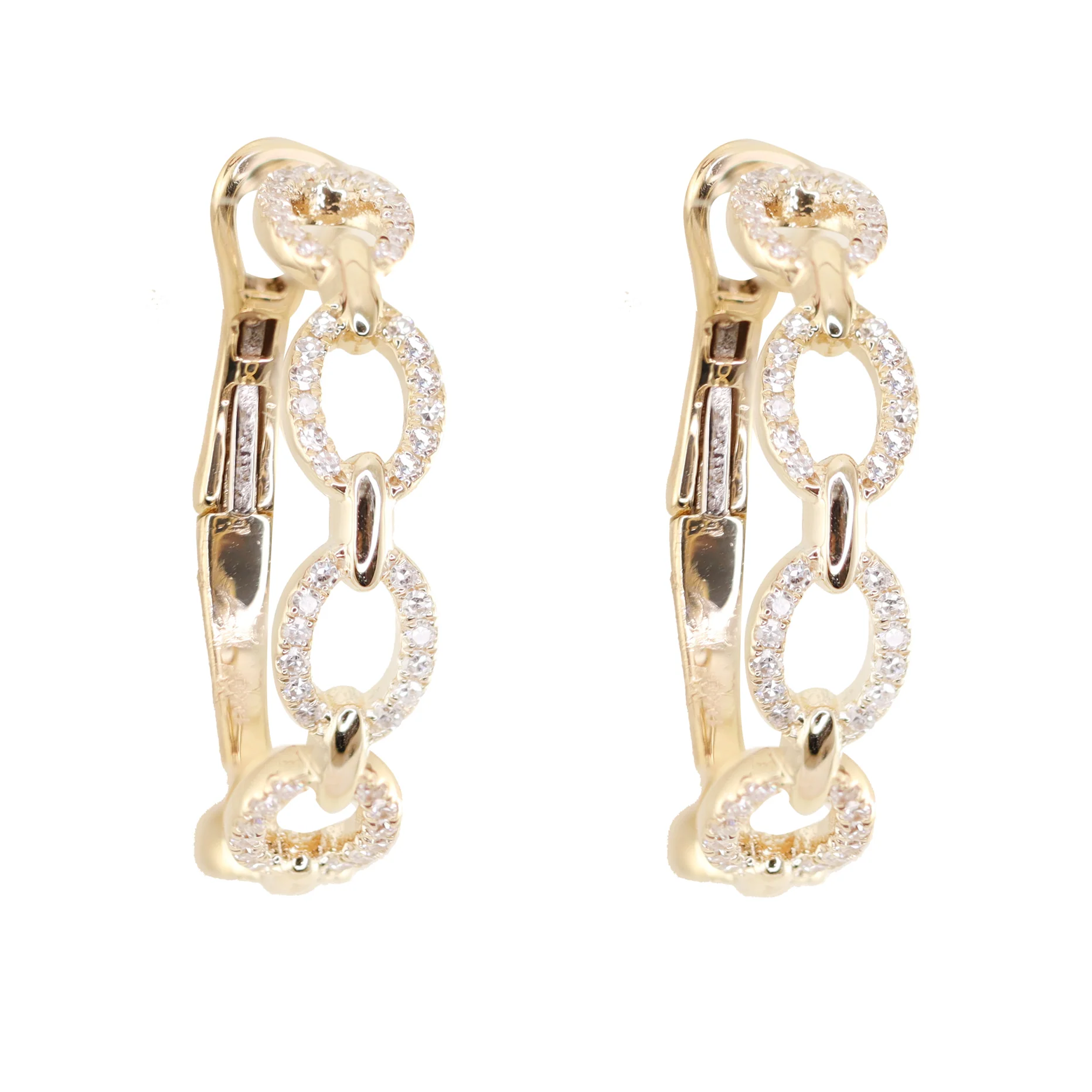 14kt gold and diamond large chain hoop earrings