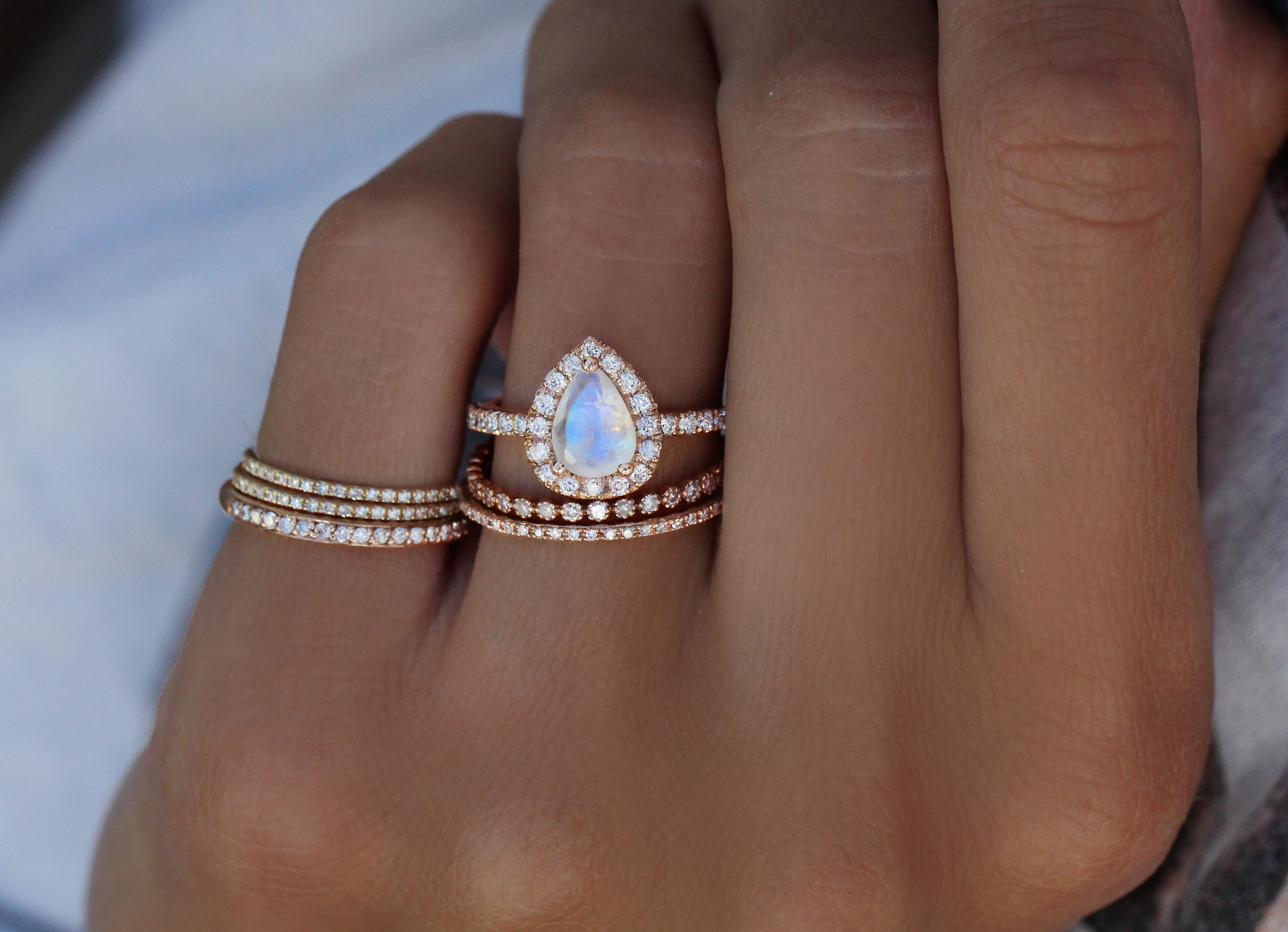14kt gold and diamond large single band teardrop moonstone ring - Image 4