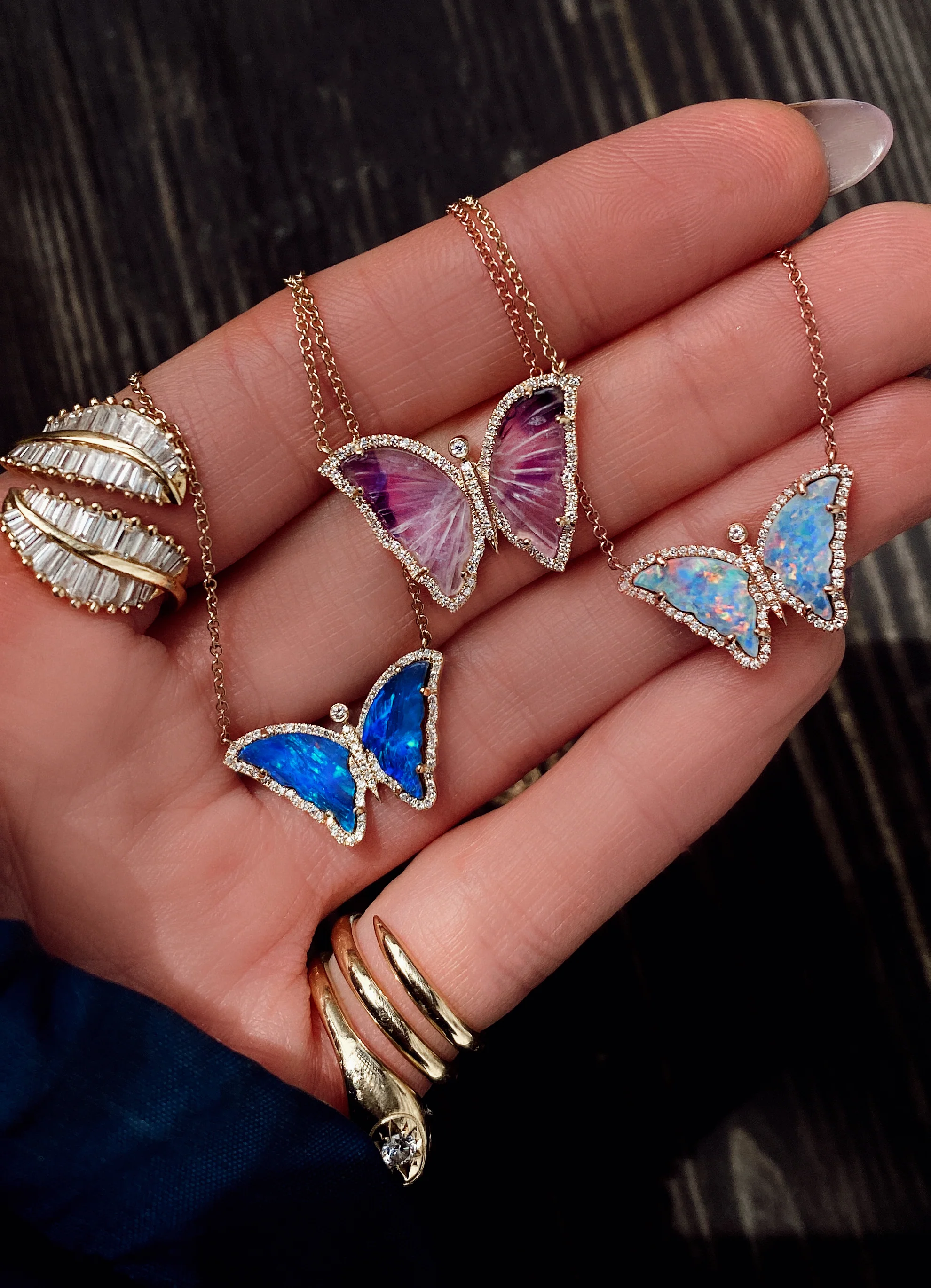 14kt gold and diamond amethyst baby butterfly necklace - Image 2