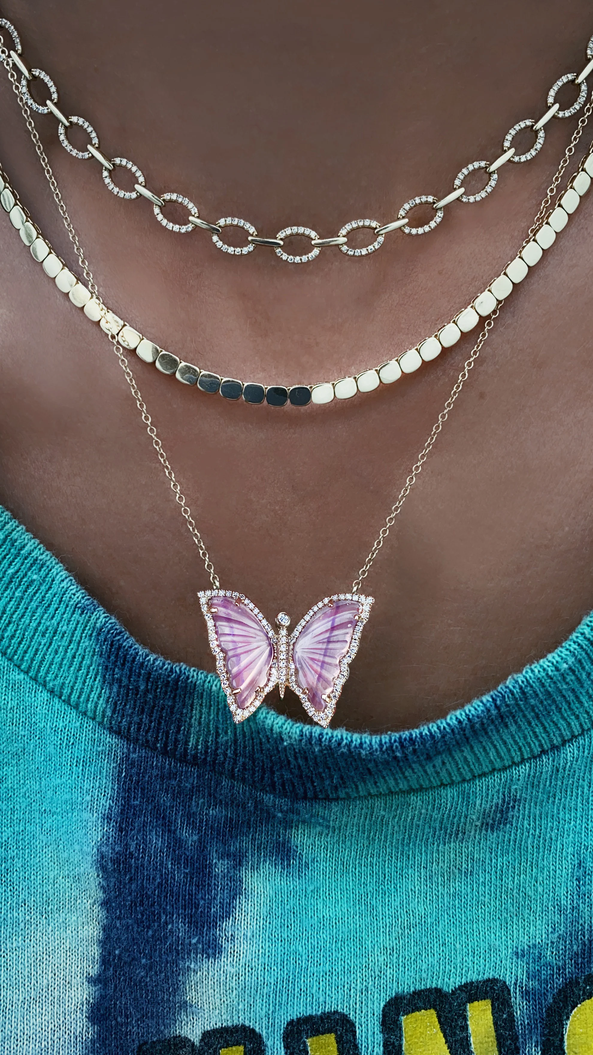 14kt gold and diamond amethyst baby butterfly necklace - Image 3