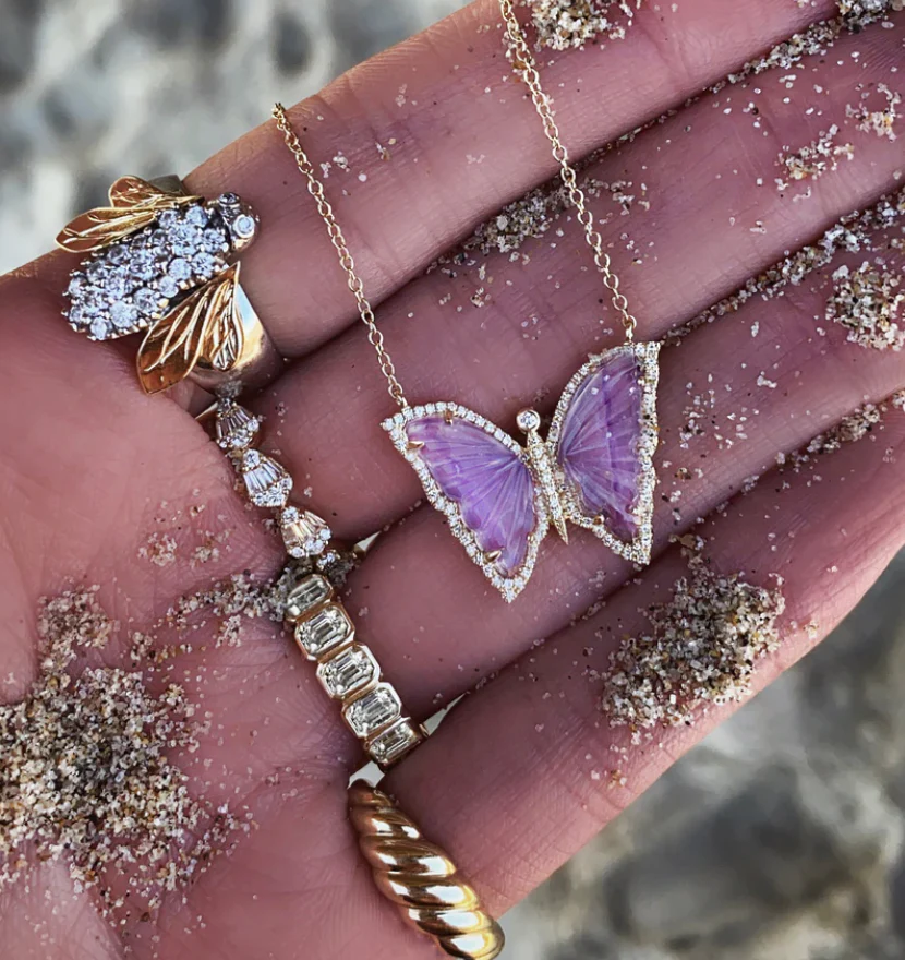 14kt gold and diamond amethyst baby butterfly necklace - Image 4