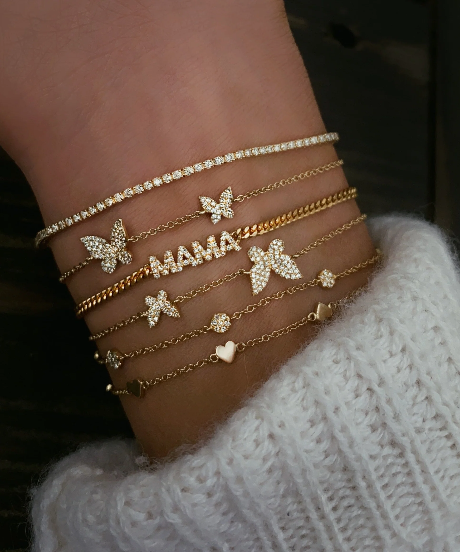 14kt gold and diamond mini mama flat link chain bracelet - Image 3