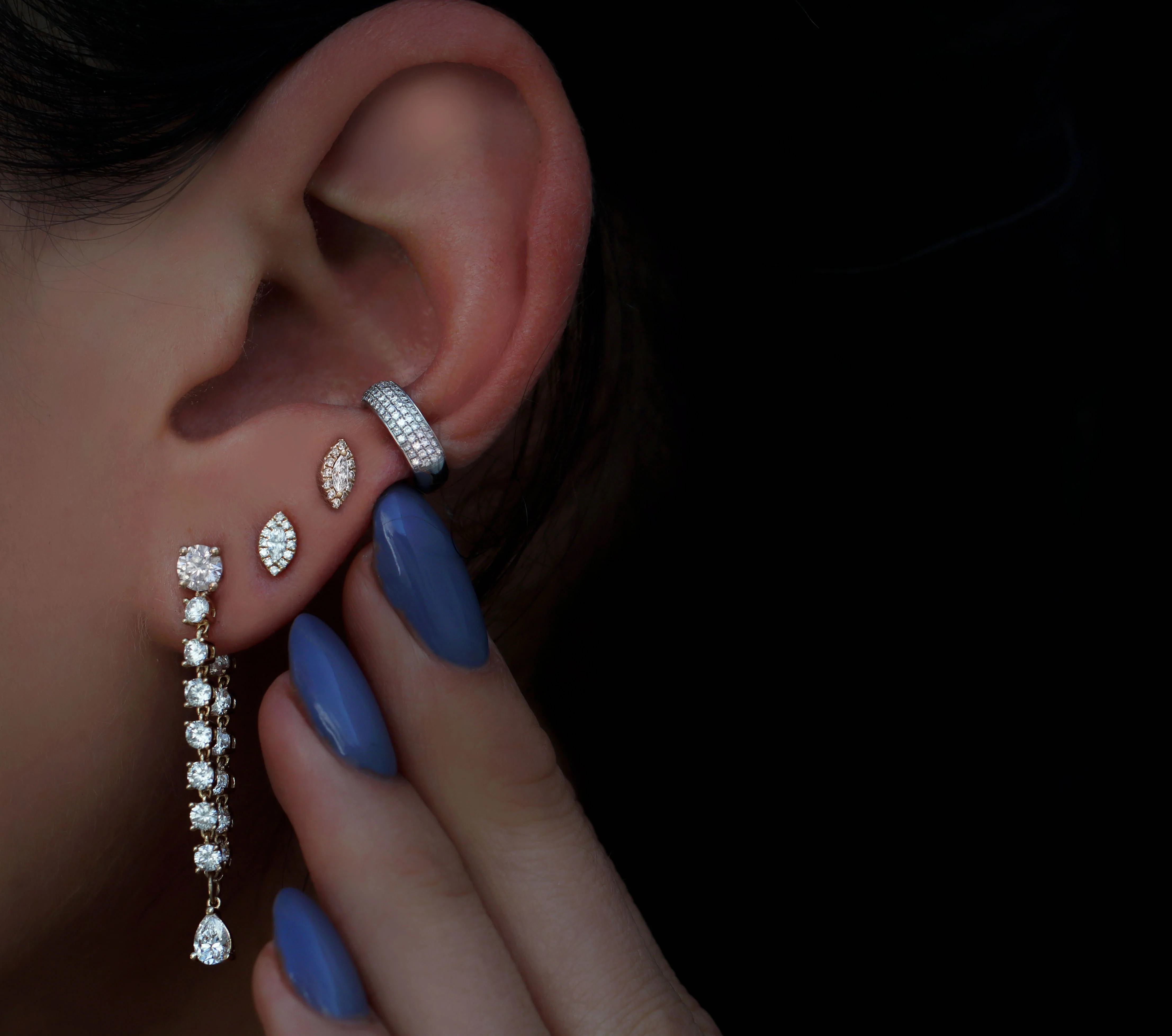 14kt gold and diamond mini marquise studs - Image 3