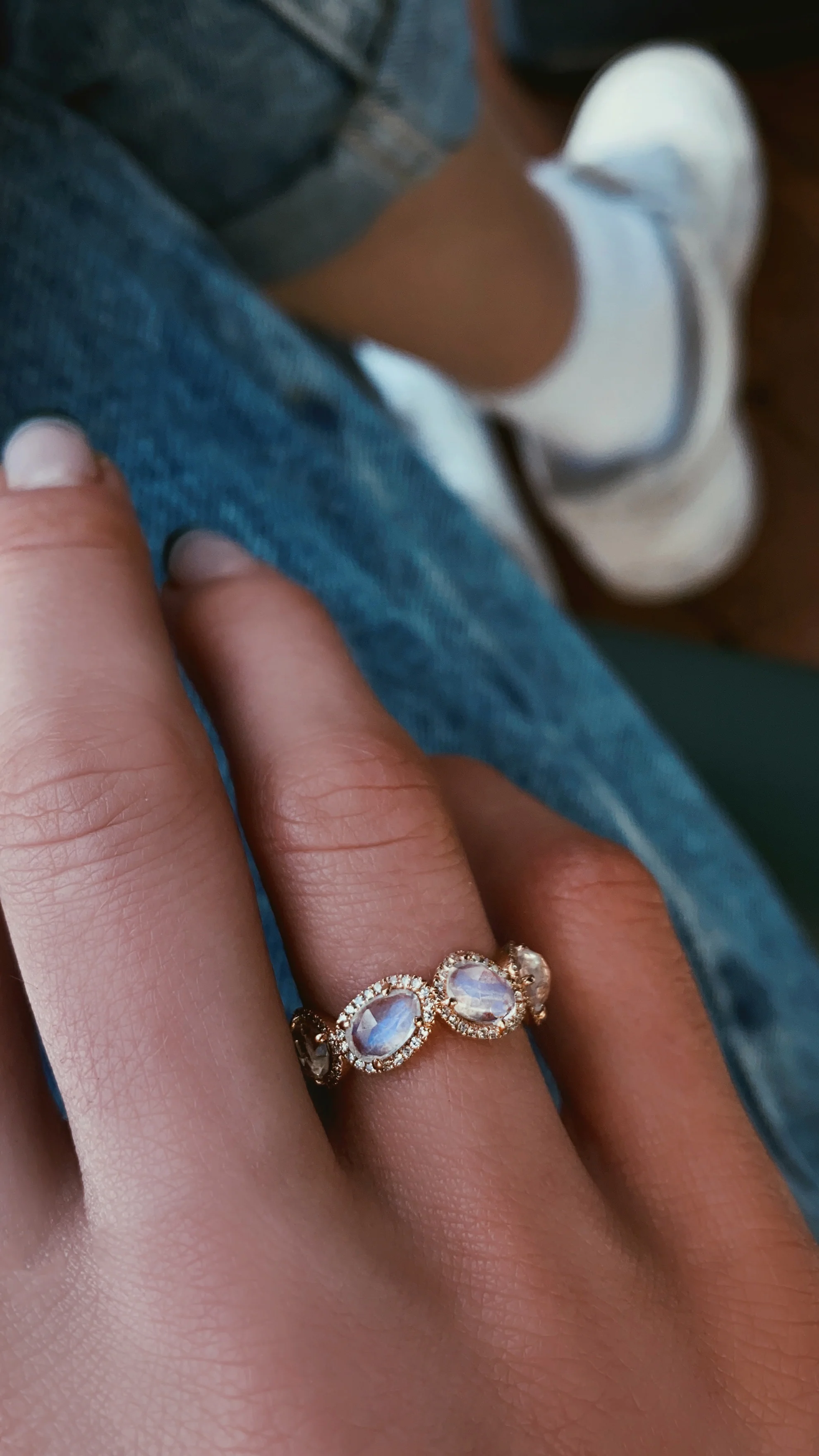 14kt gold and diamond organic moonstone band - Image 2