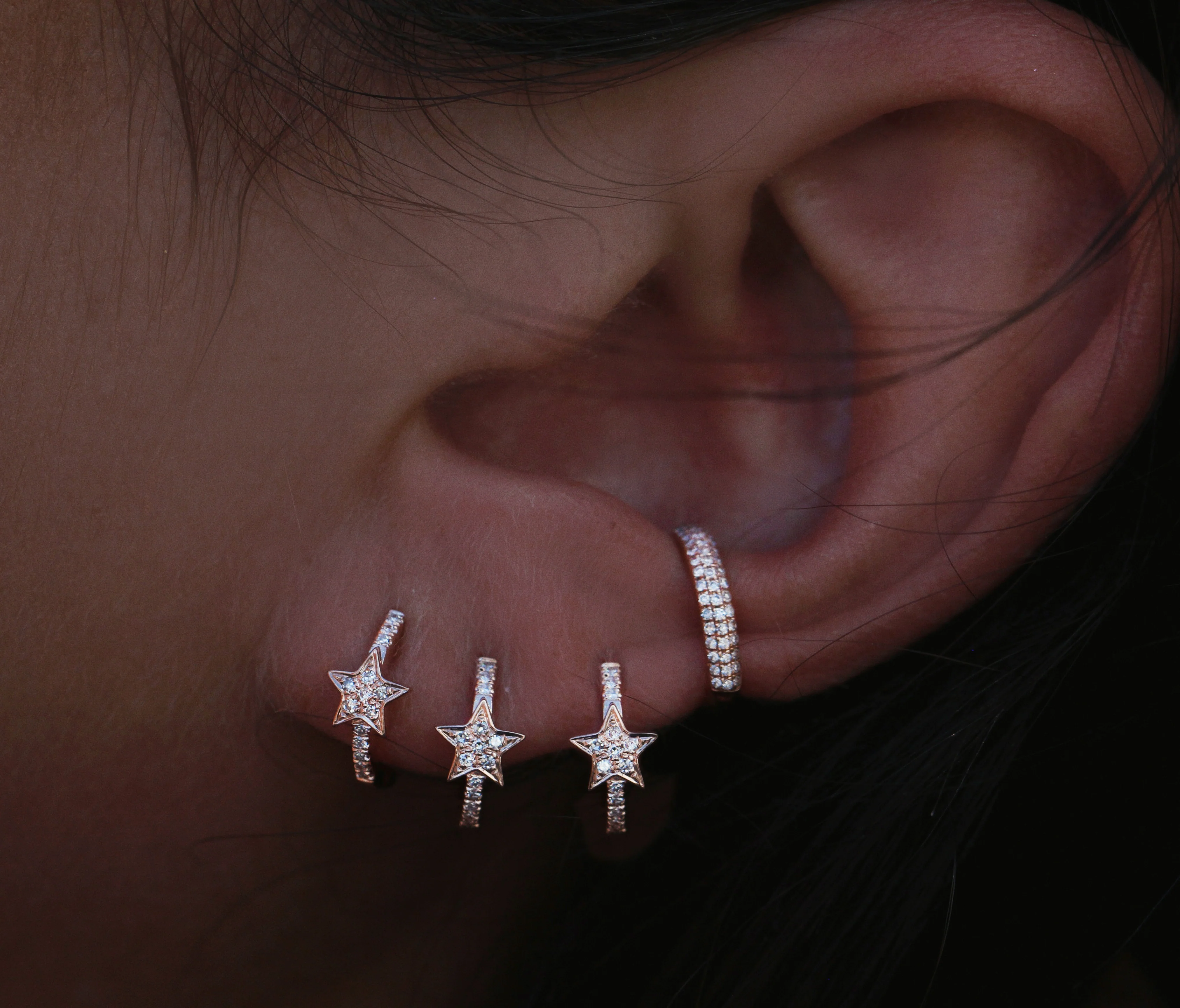 14kt gold and diamond mini star hoops - Image 3