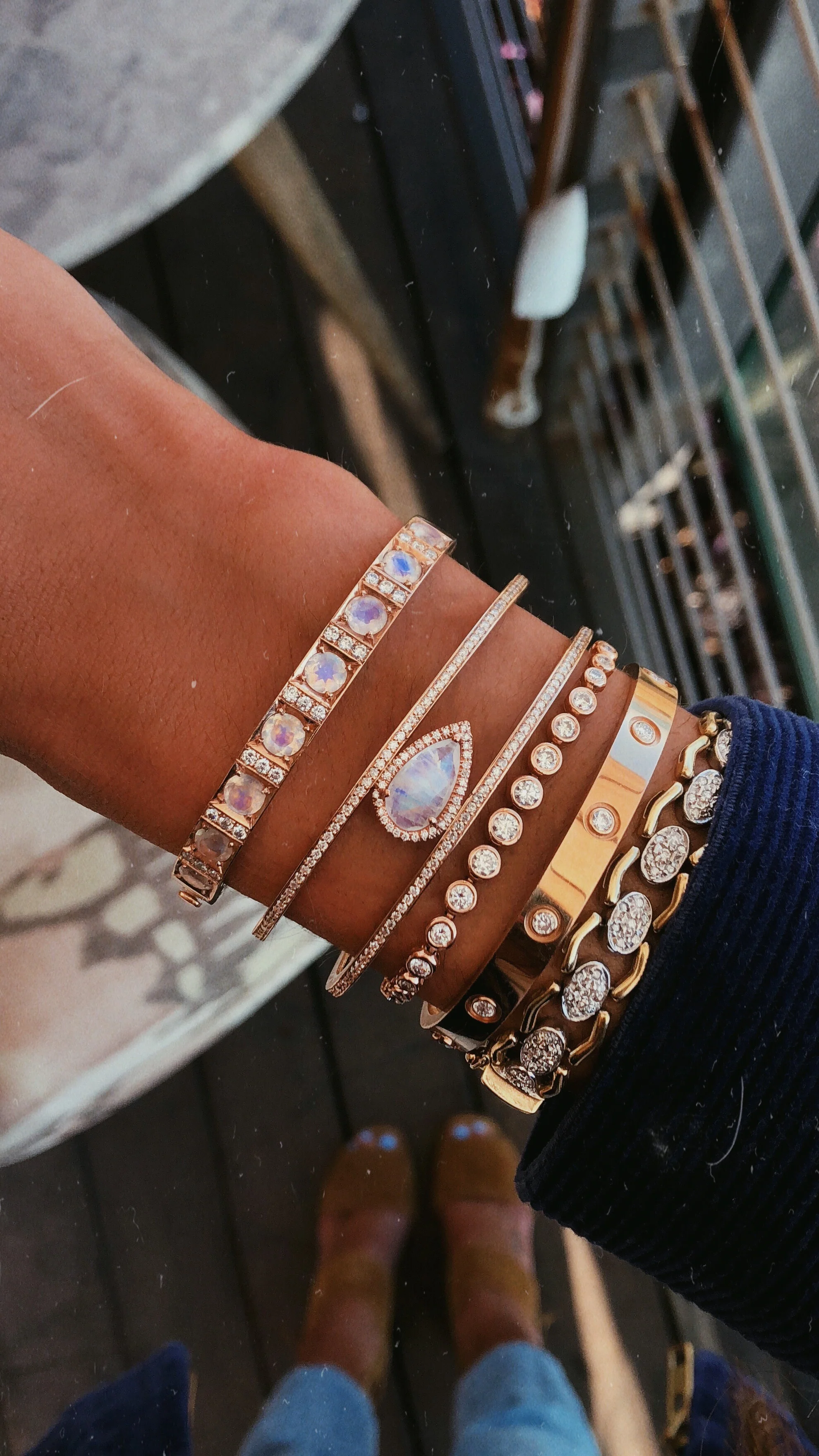 14kt gold and diamond moonstone bangle - Image 3
