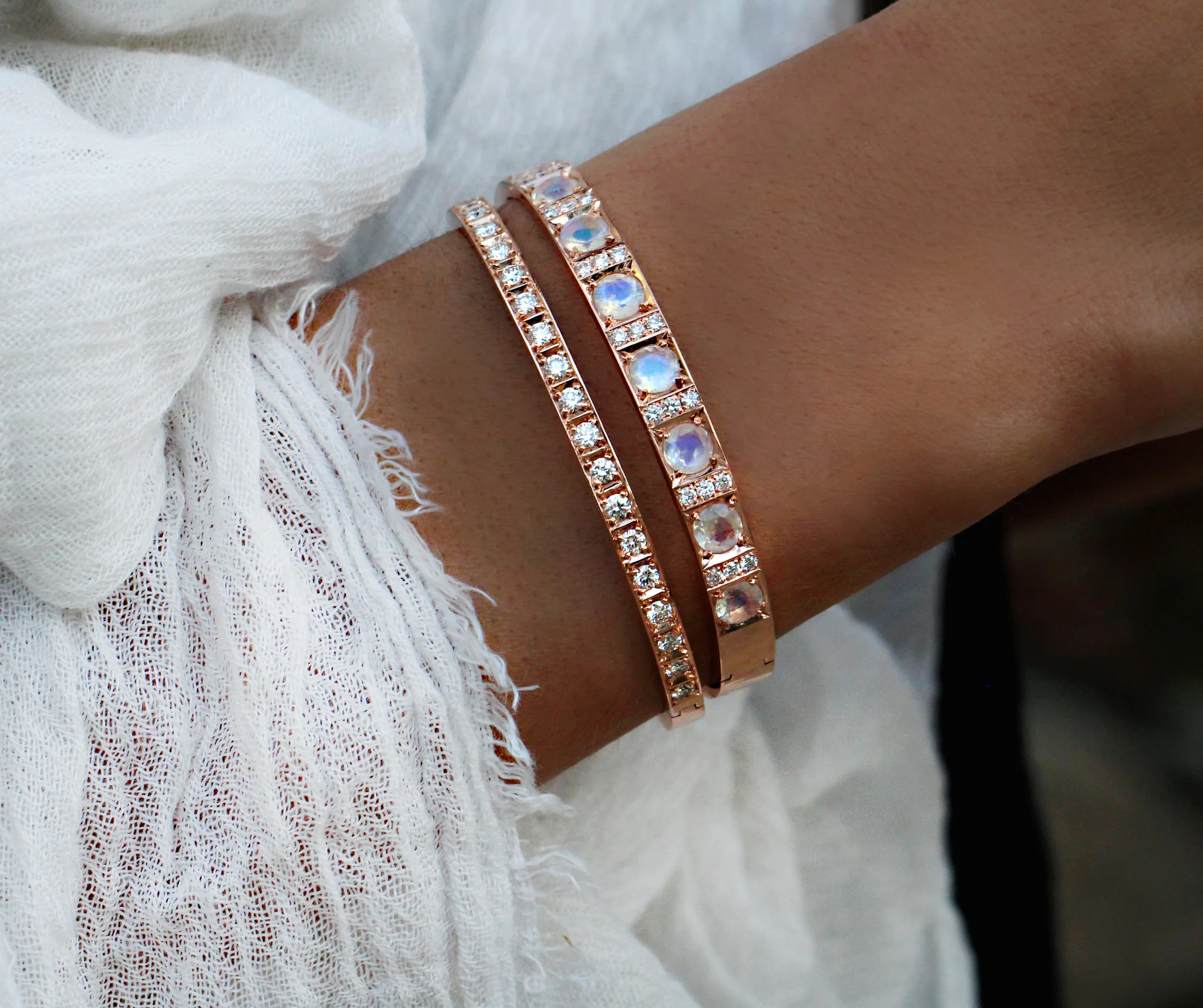 14kt gold and diamond moonstone bangle - Image 4