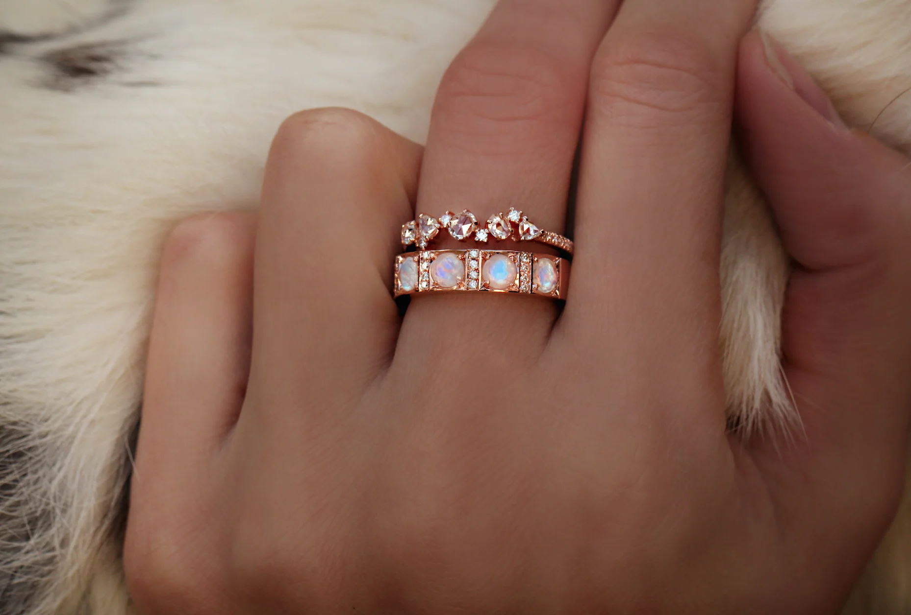14kt gold diamond and moonstone band - Image 3