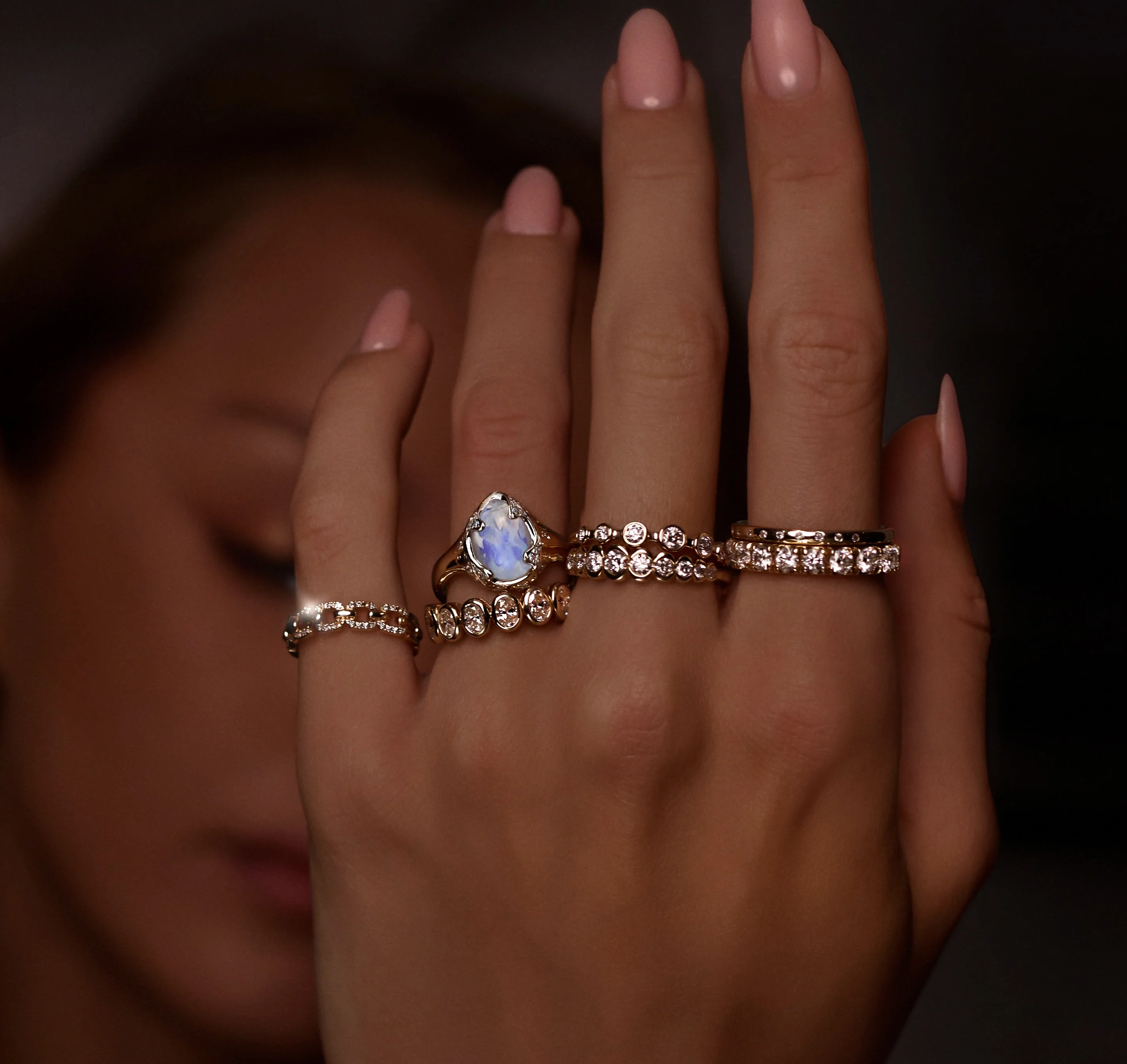 14kt gold and diamond moonstone claw ring - Image 4