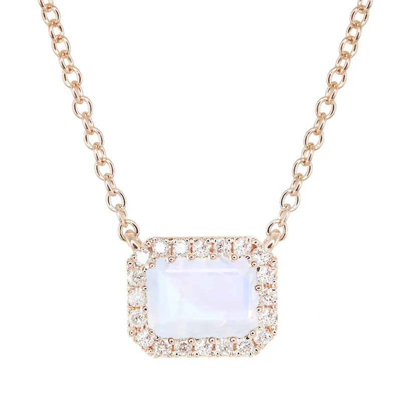14kt gold and diamond moonstone halo necklace - Image 3