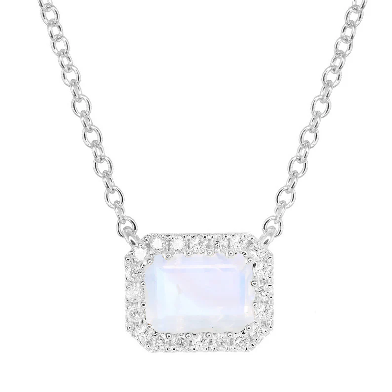 14kt gold and diamond moonstone halo necklace - Image 4